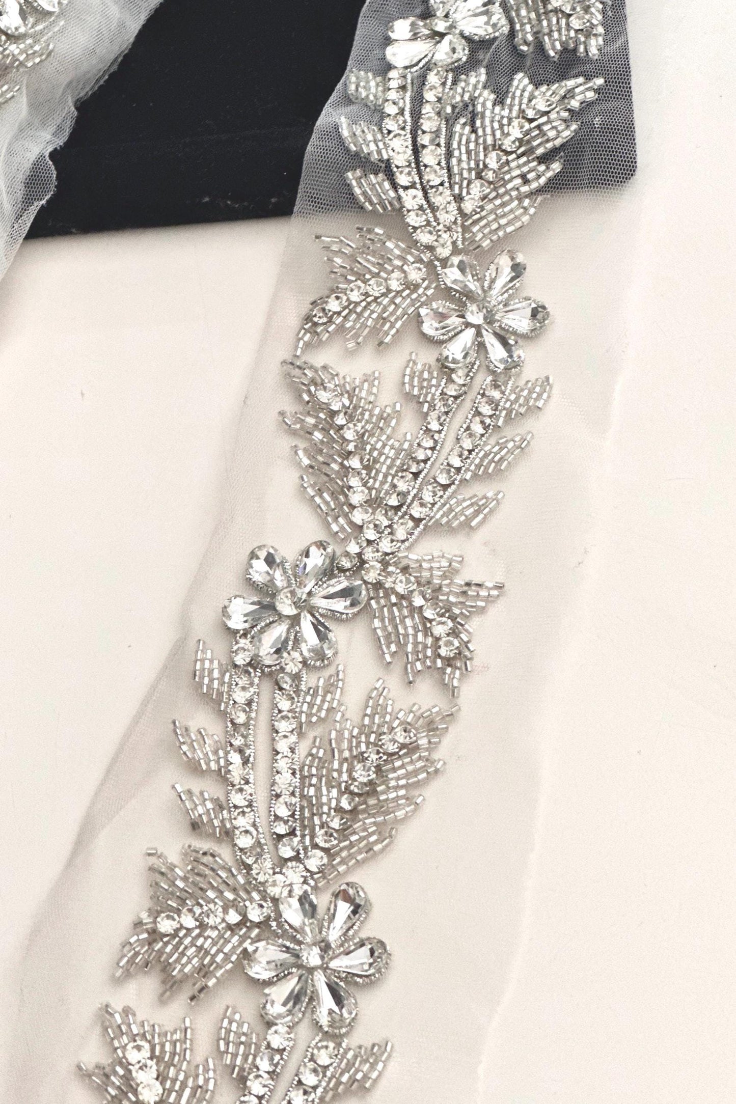 Bridal Sash Pearl Bead Applique Lace Floral Wedding Belt Art Deco Flower Dress Lace