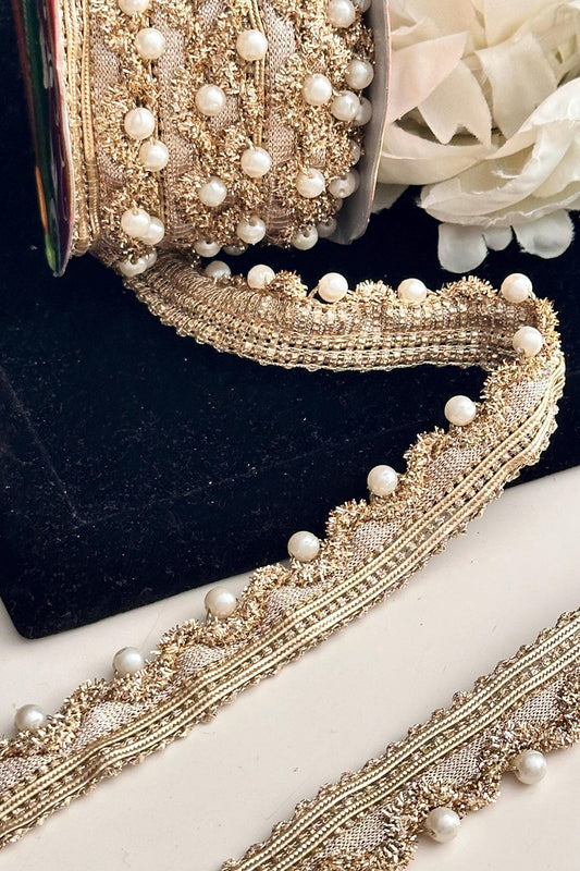 Seed Bead Fabric Fringe Trim Gold