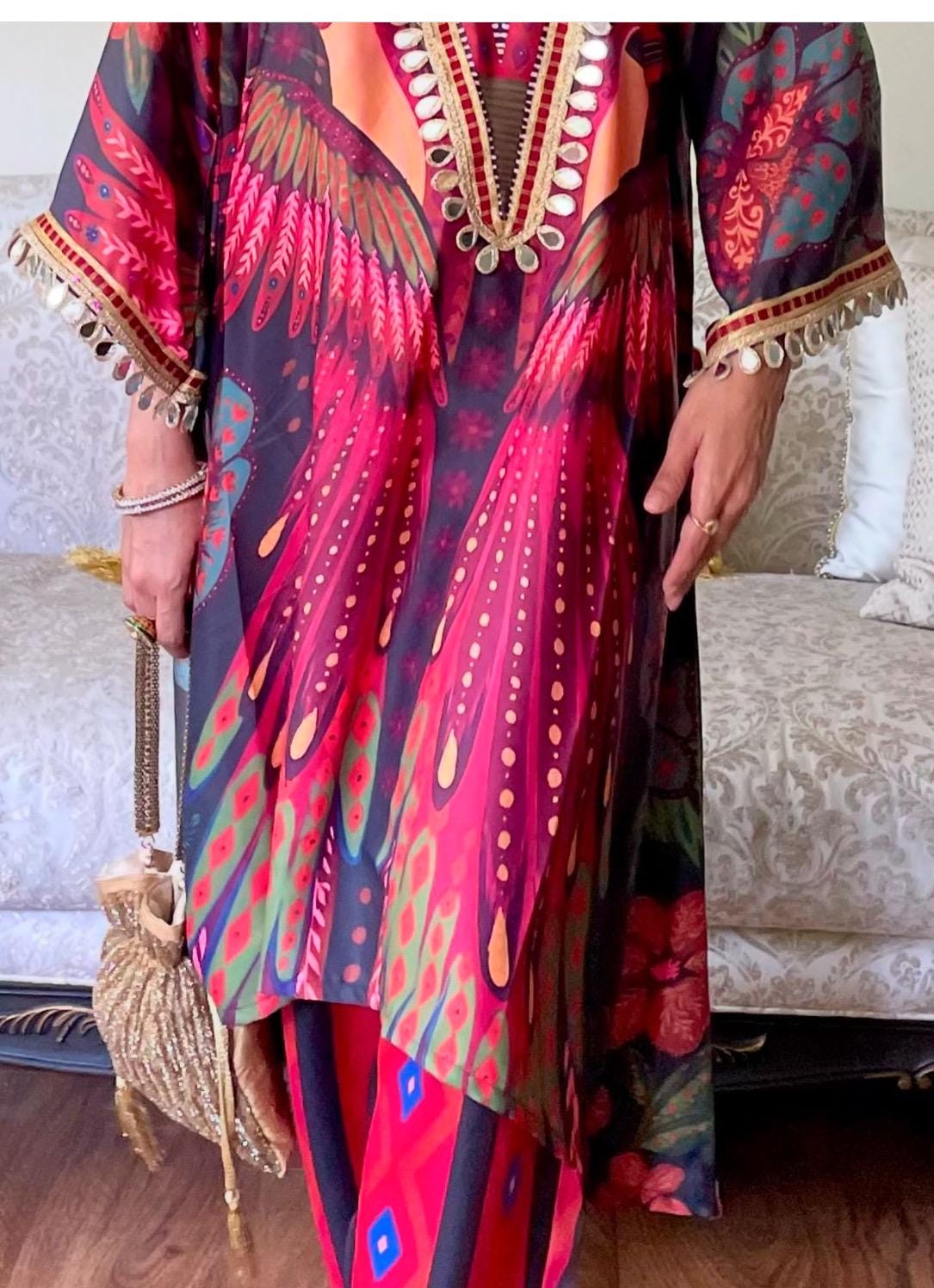 Handcrafted Tassel Trim Indian Boho Mirror Tassel Fringe Tear Drop Lace