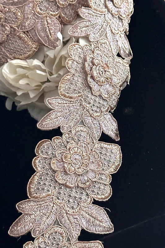 Applique Bridal Veil Lace Trim Blush Pink