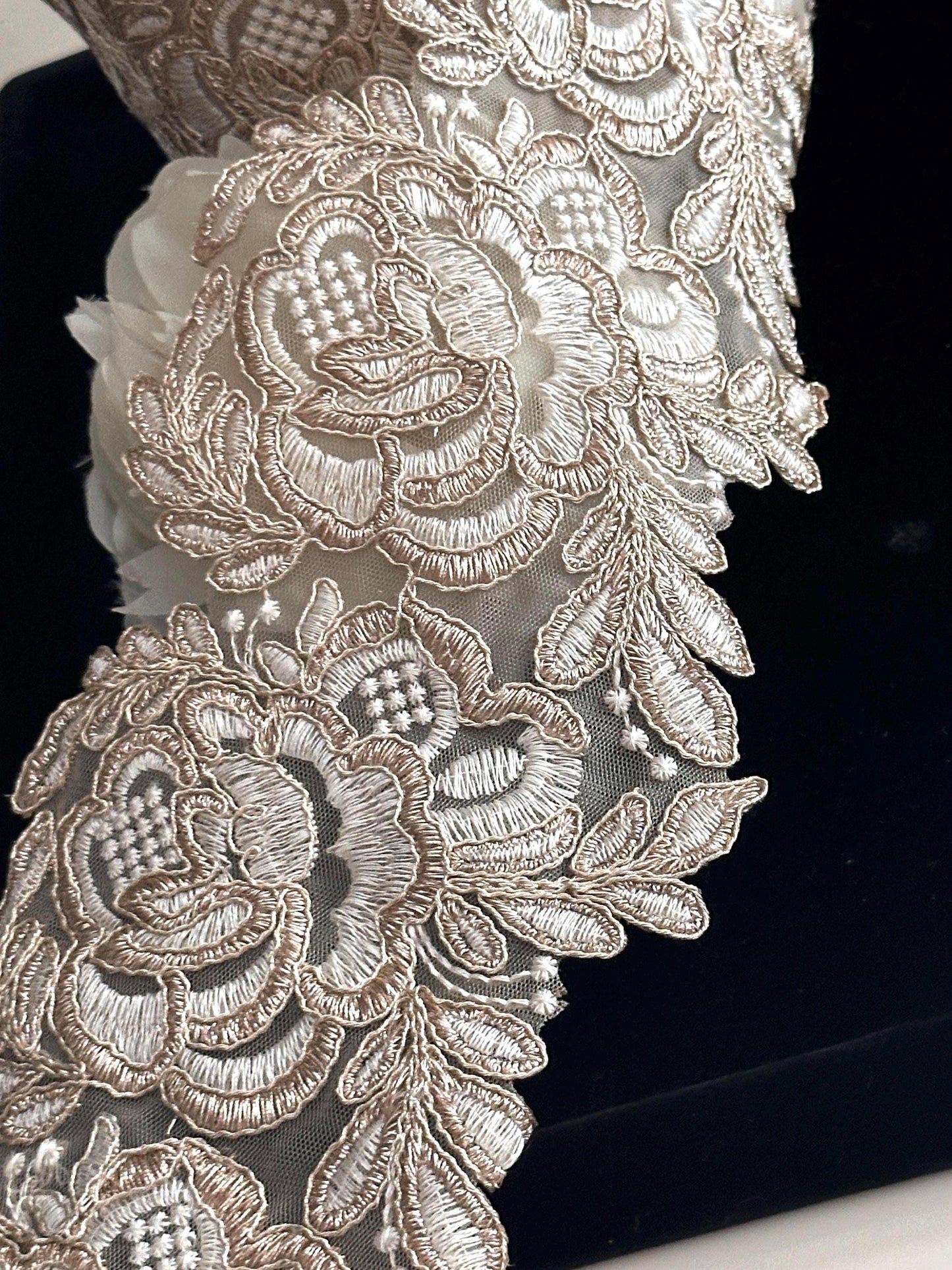 3D floral rose applique bridal veil lace trim for wedding gown ballroom dance costume flower girl dress embroidered floral lace By Yard