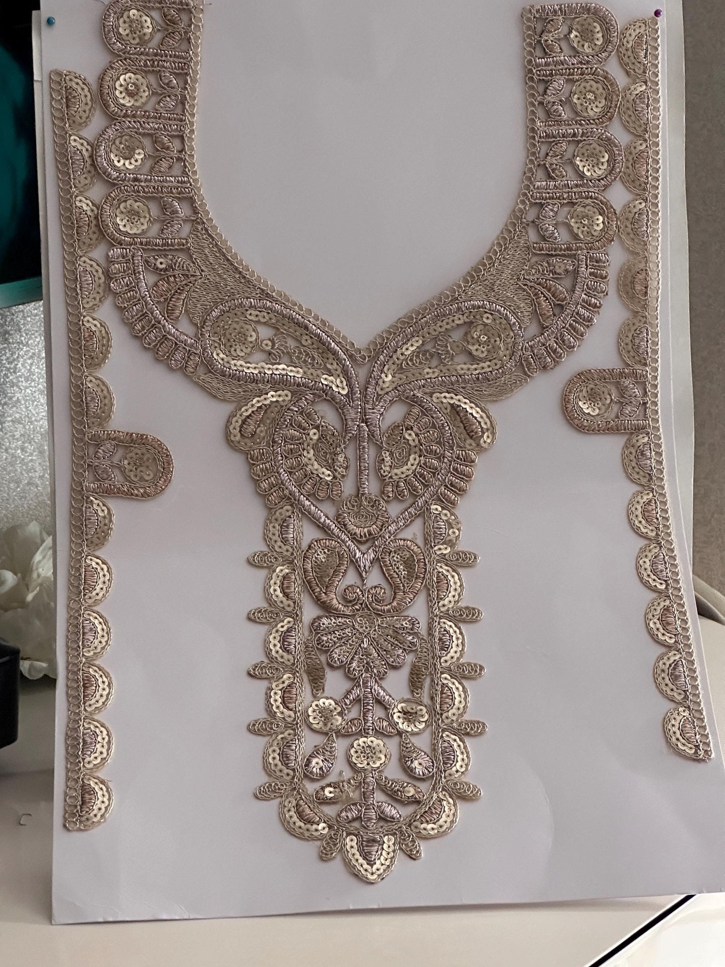 Metallic Gold Neckline Patch Floral Embroidered Bodice Patch For Designer Indian dress Bride And Bridesmaid Dress Gift For Mom Wedding dress