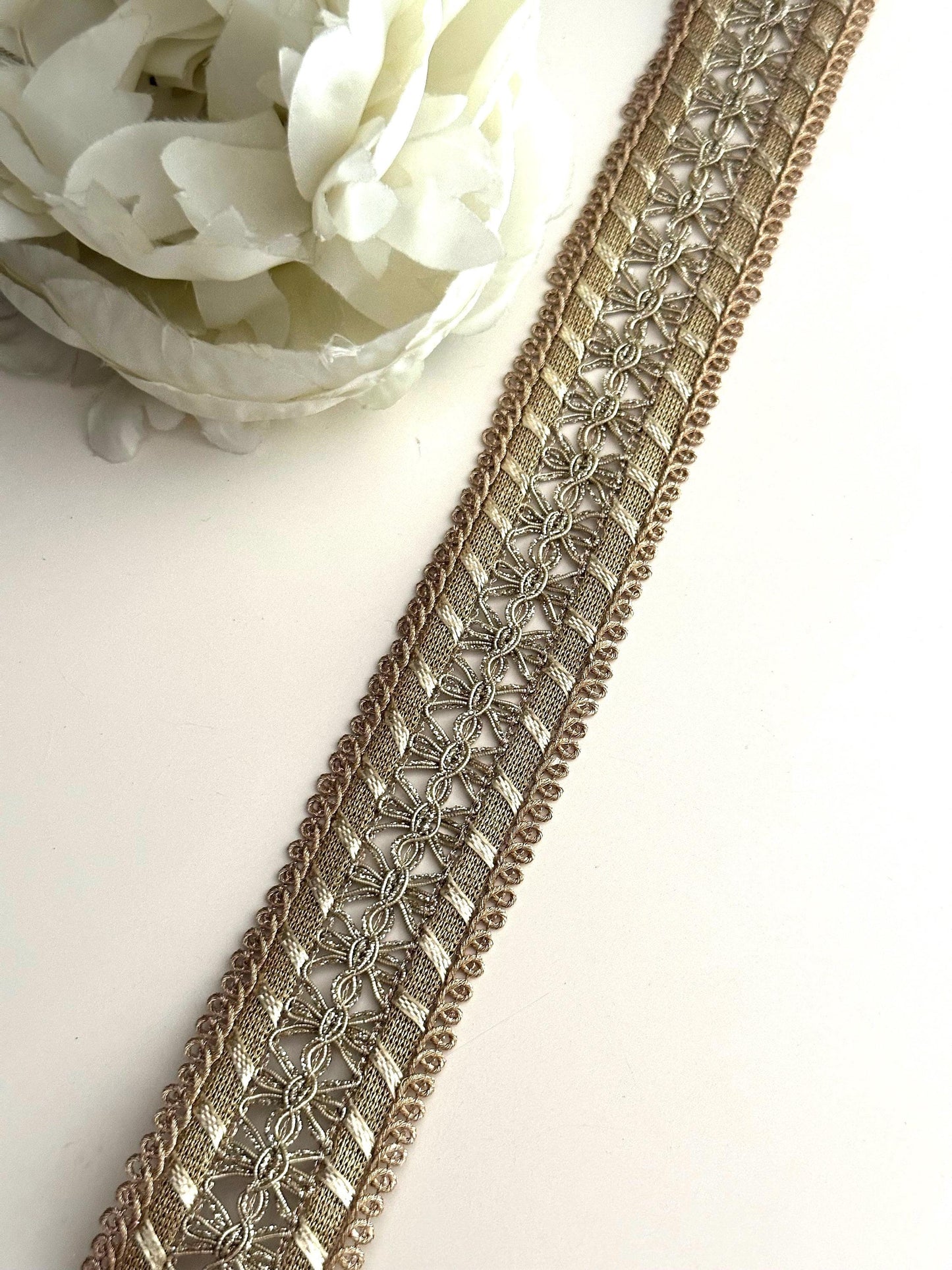 Metallic Lace Trim Ribbon Sari Fabric Lace Craft Supply Indian Decorative