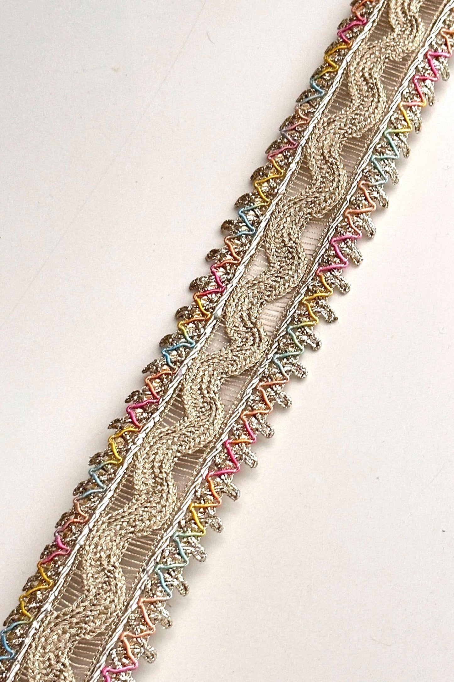 Crafting supply champagne Gold Indian Lace Trim for Decorative Bridal Belt, hats, wedding dress