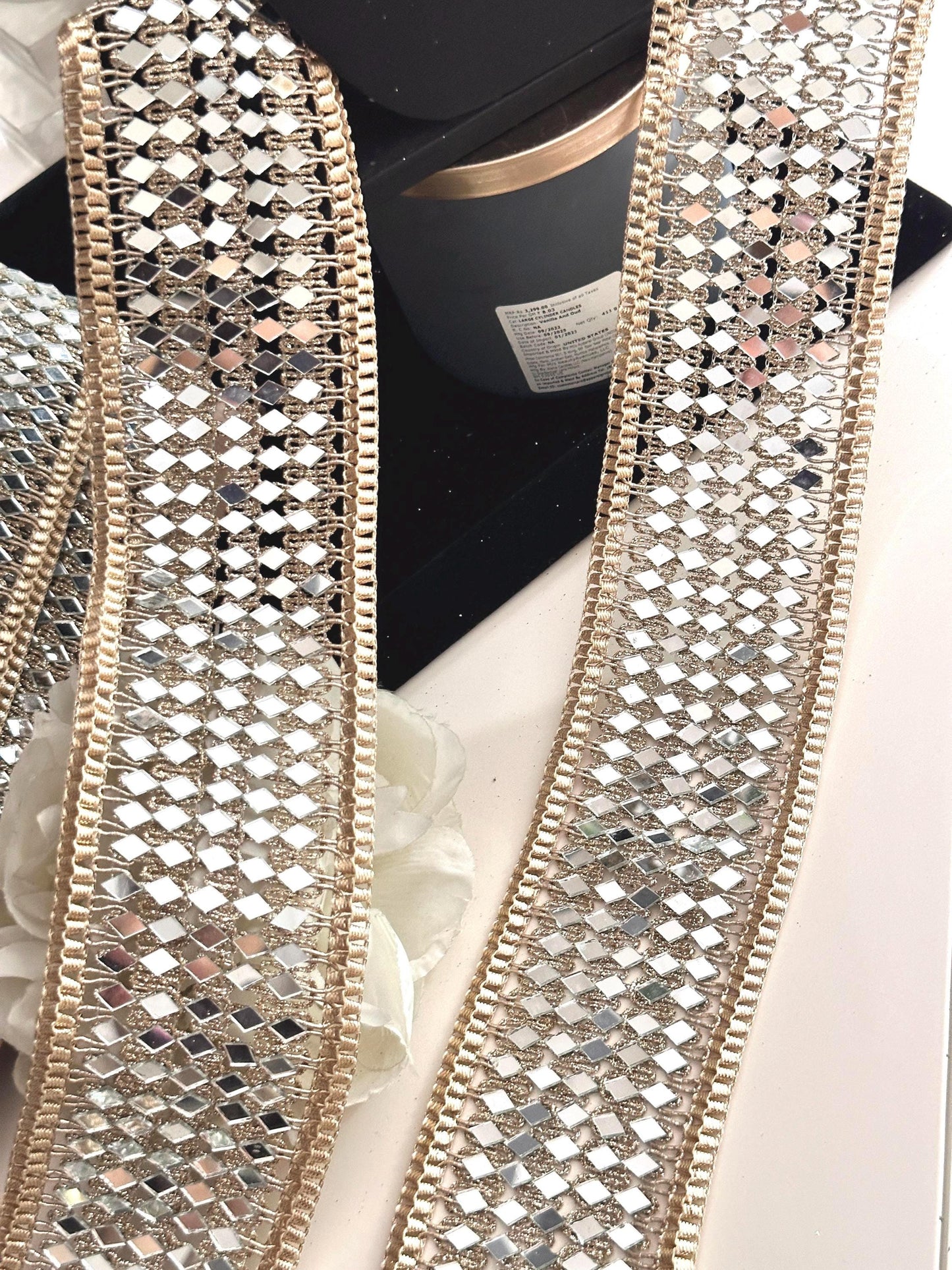 Choker Lace Trim Gold Mirror Costume AddOn Bridal Belt Sash for Wedding Dress
