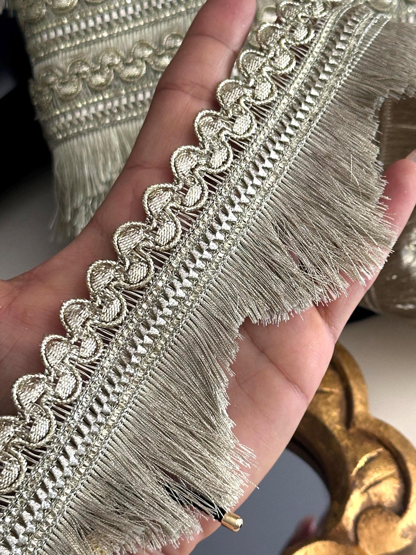 Gold Metallic Fringe Gold Trim Fringe Tassel Saree Border Lace Wedding Gown Tassel Lace Trim
