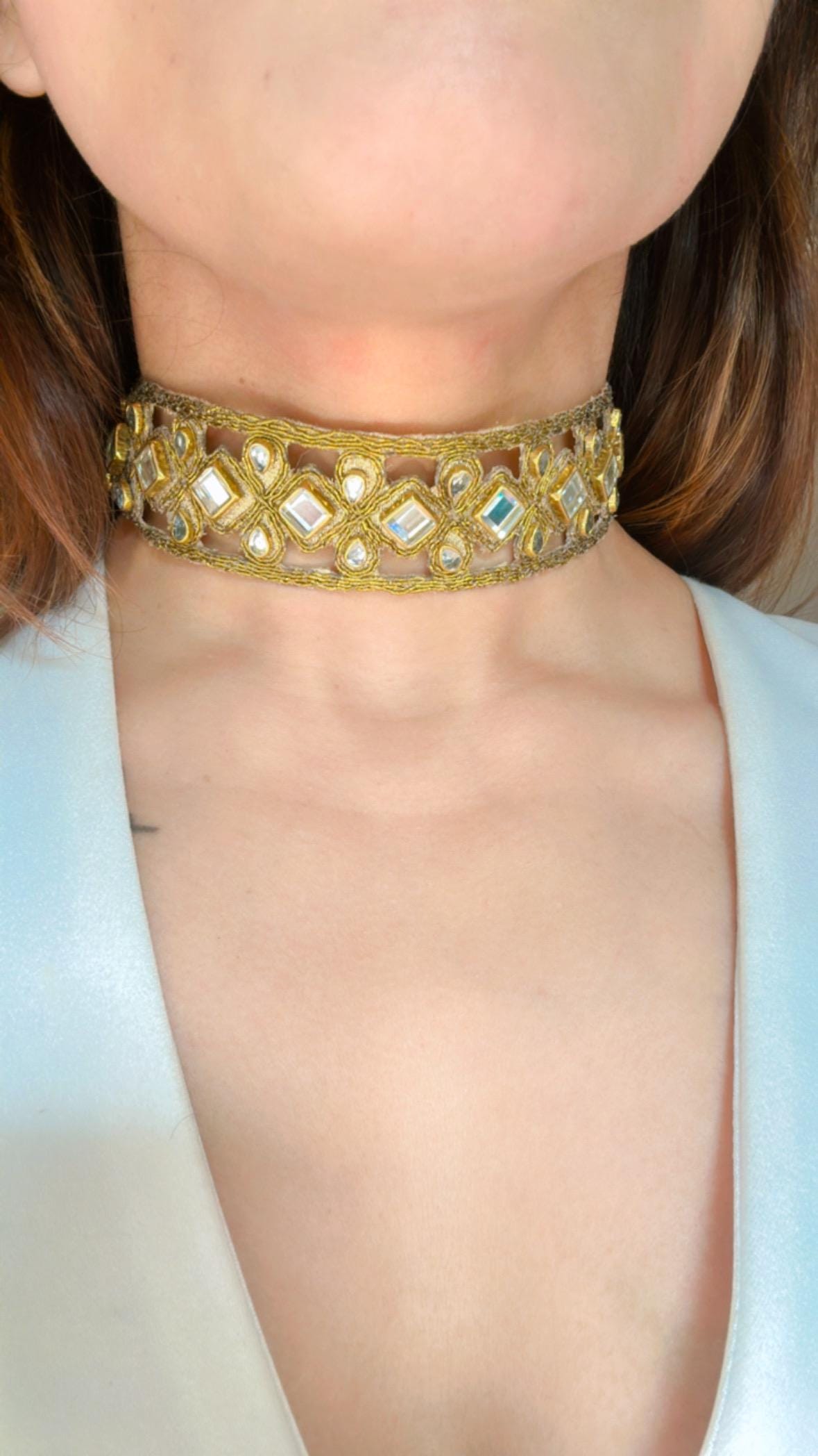 Choker Glass Resin Jewelry Necklace Pendant Gold Lace Choker Handmade Sustainable Unique Jewelry