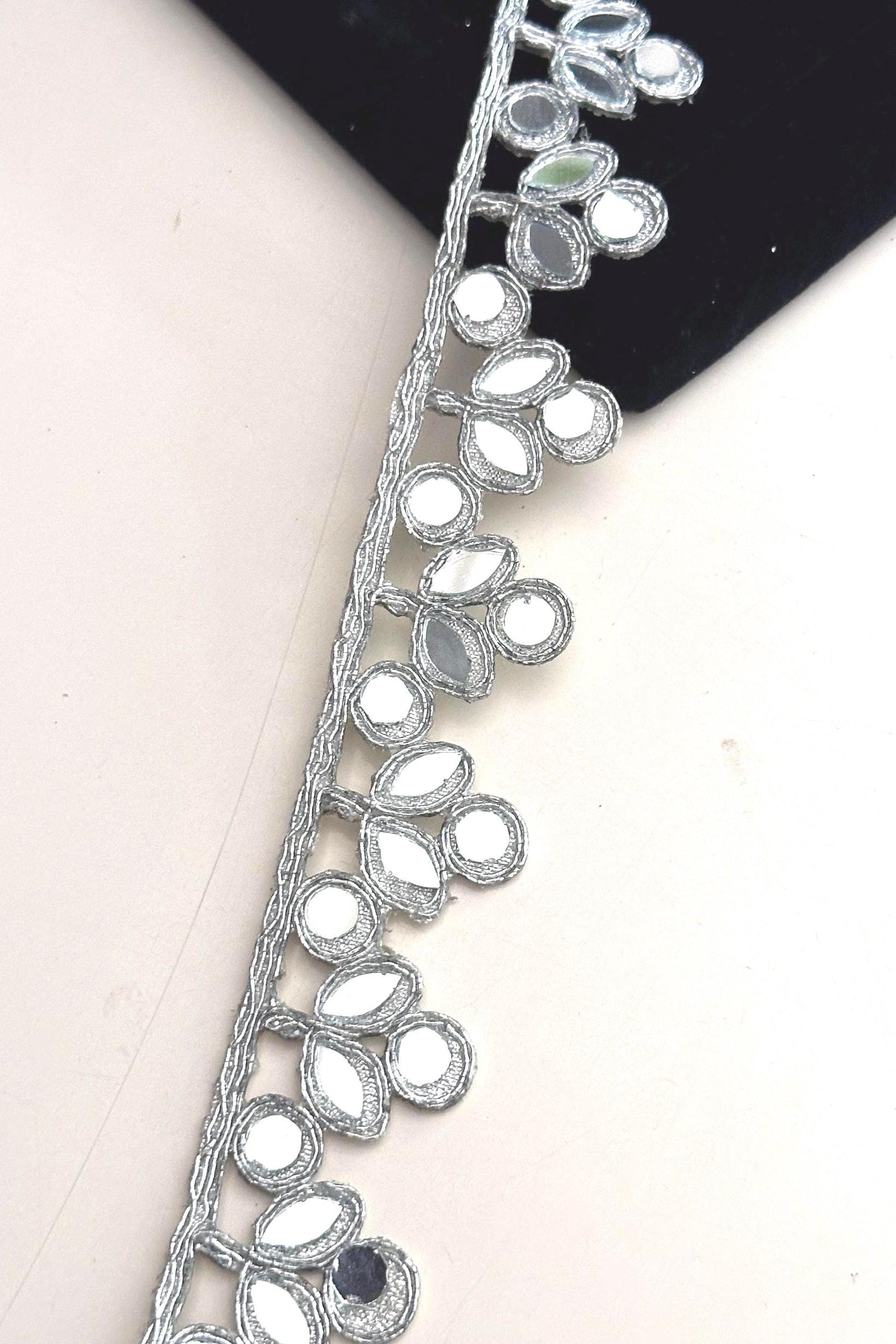 Metallic Silver Indian Choker Lace Trim fabric trim perfect for party festivals weddings