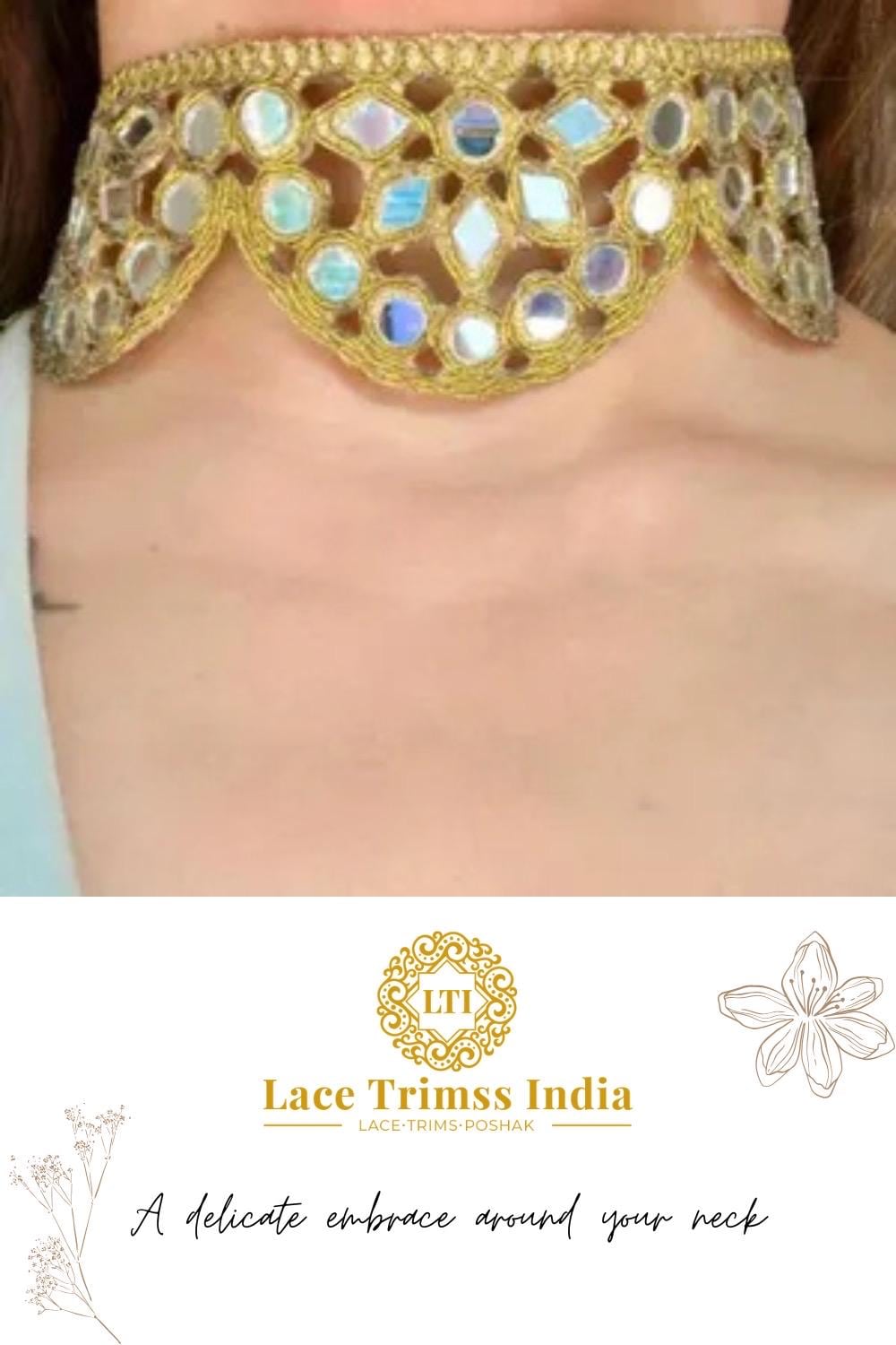 Gold Lace Choker Necklace Handmade Boho Gothic Style Jewelry Vintage Look Fabric Choker