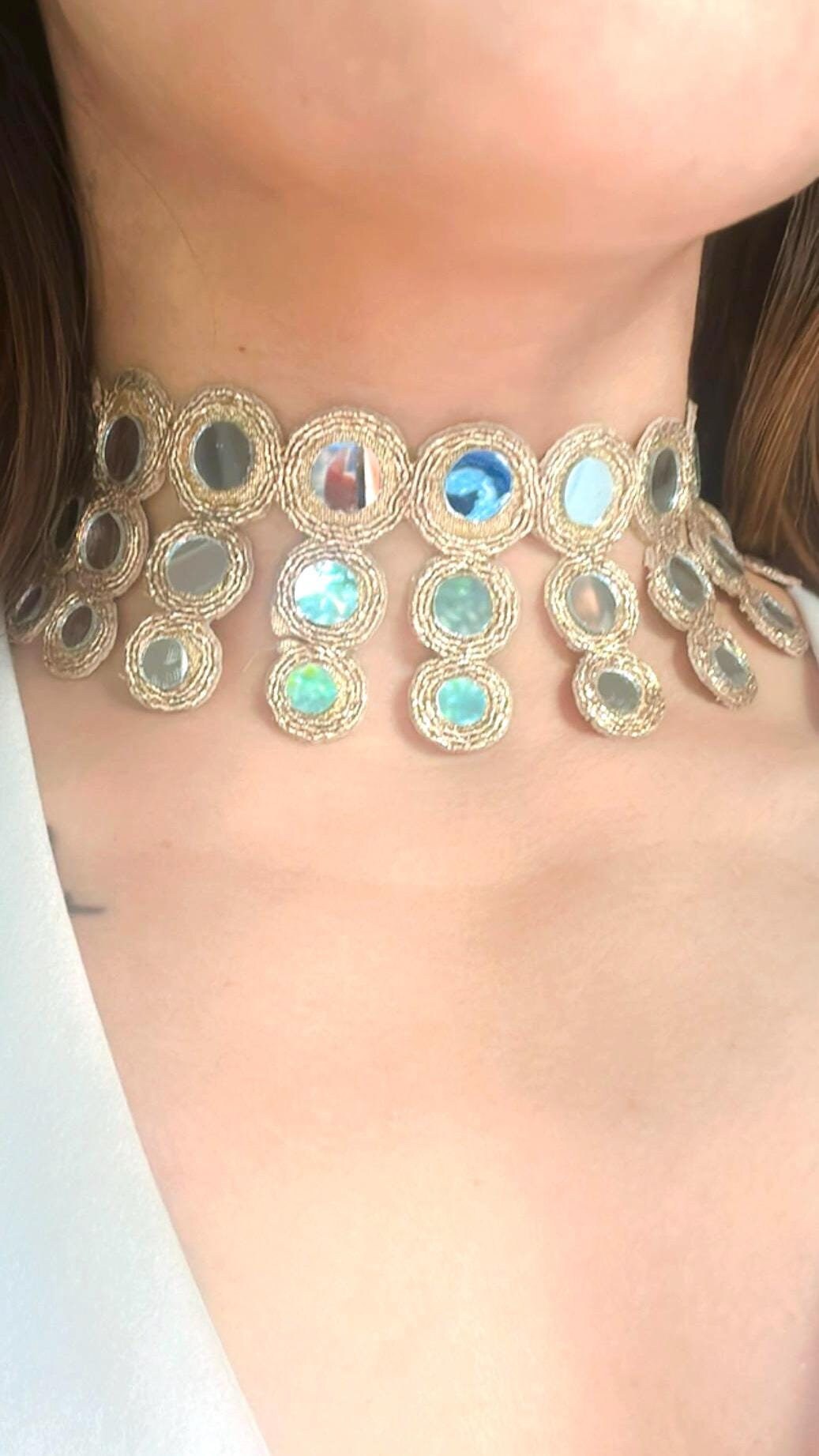 Sparkle Ora Cascade Necklace High-Shine Fabric Choker jewelry Layered Handmade Accessory