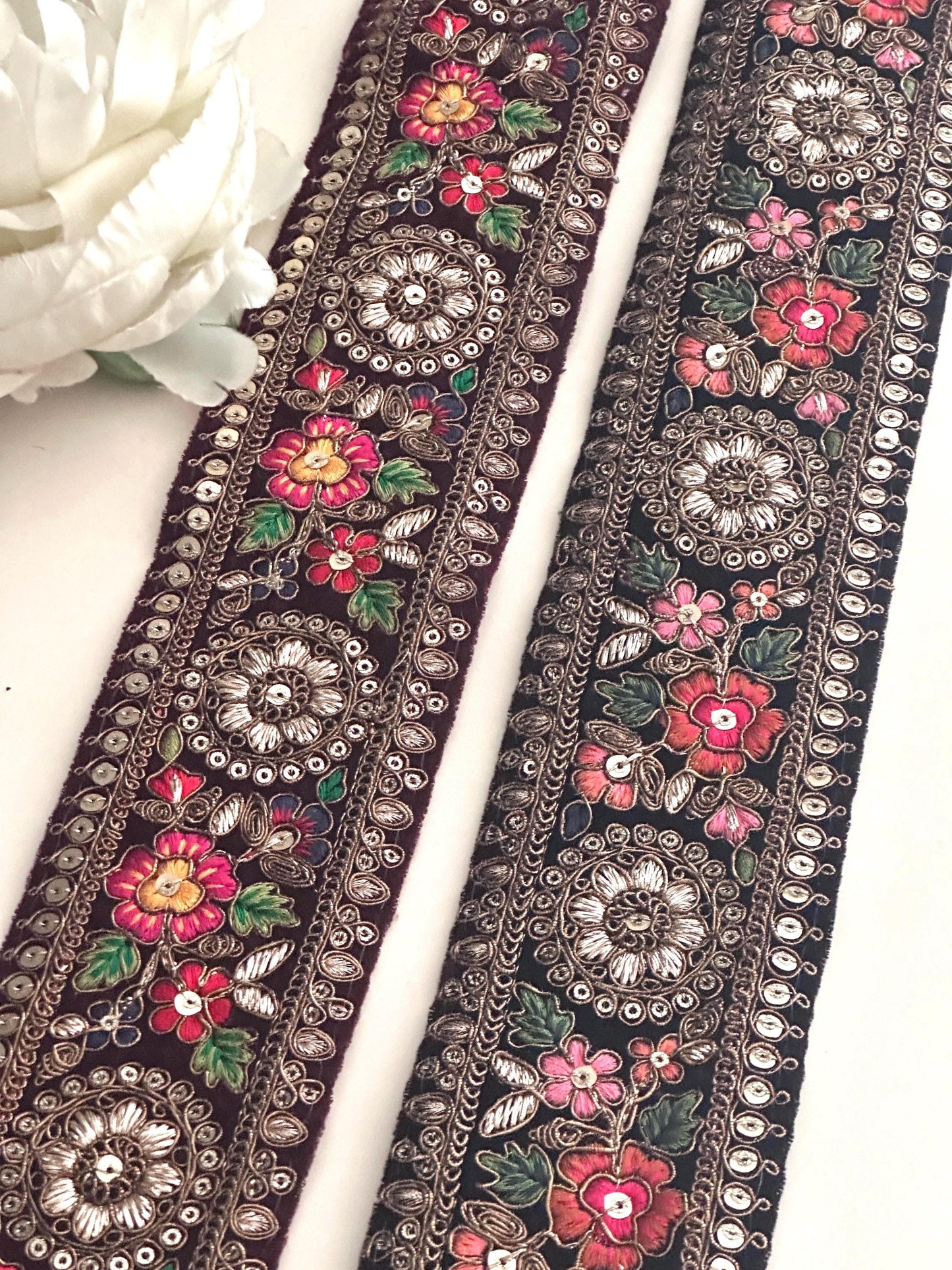 Velvet Highlight Border Lace Indian Embroidery Trim Bridal Veil Lehenga Lace