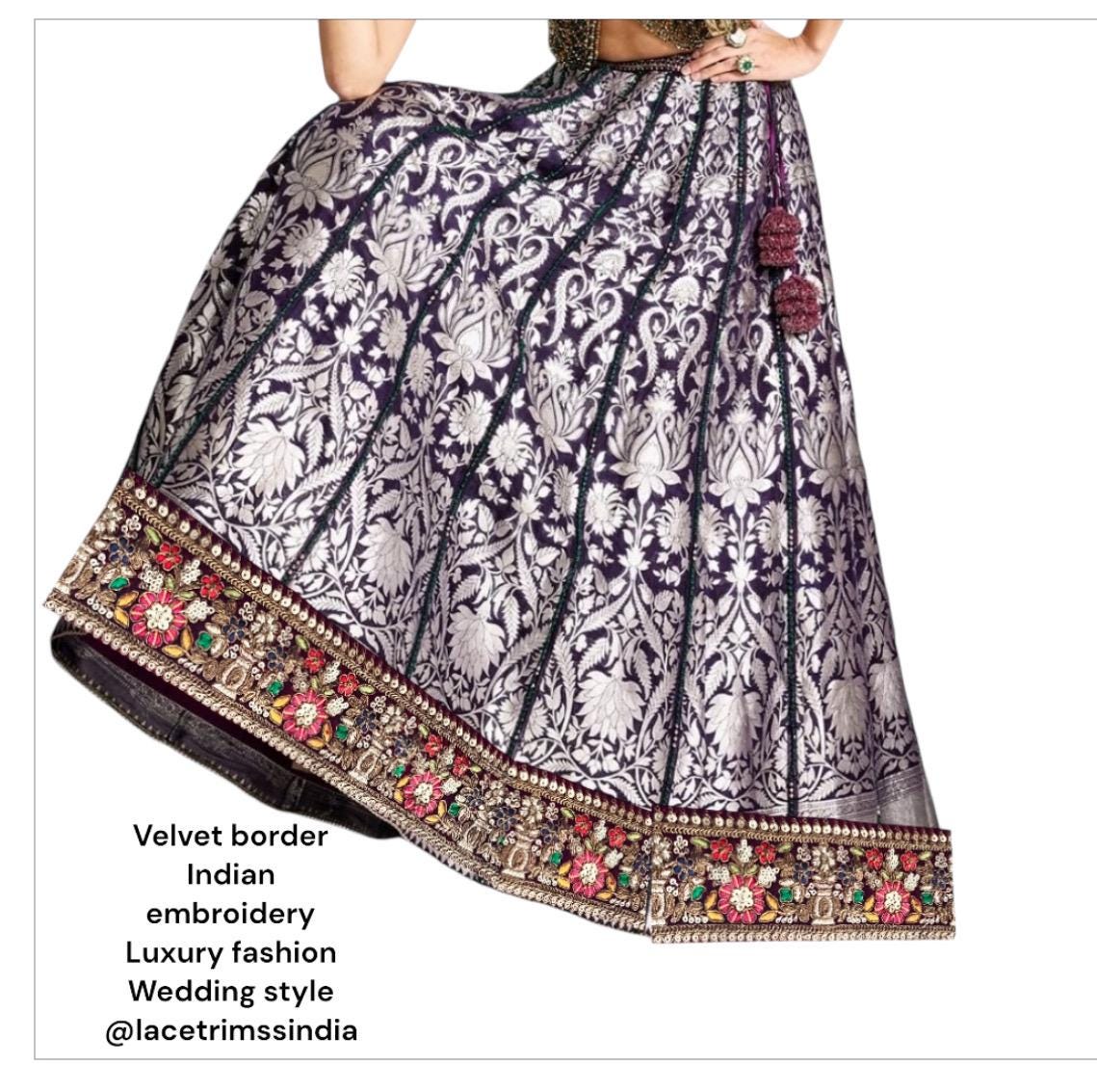 Maroon Gold Flower Pattern Embellished Trim Indian Embroidery Bridal Sari Border