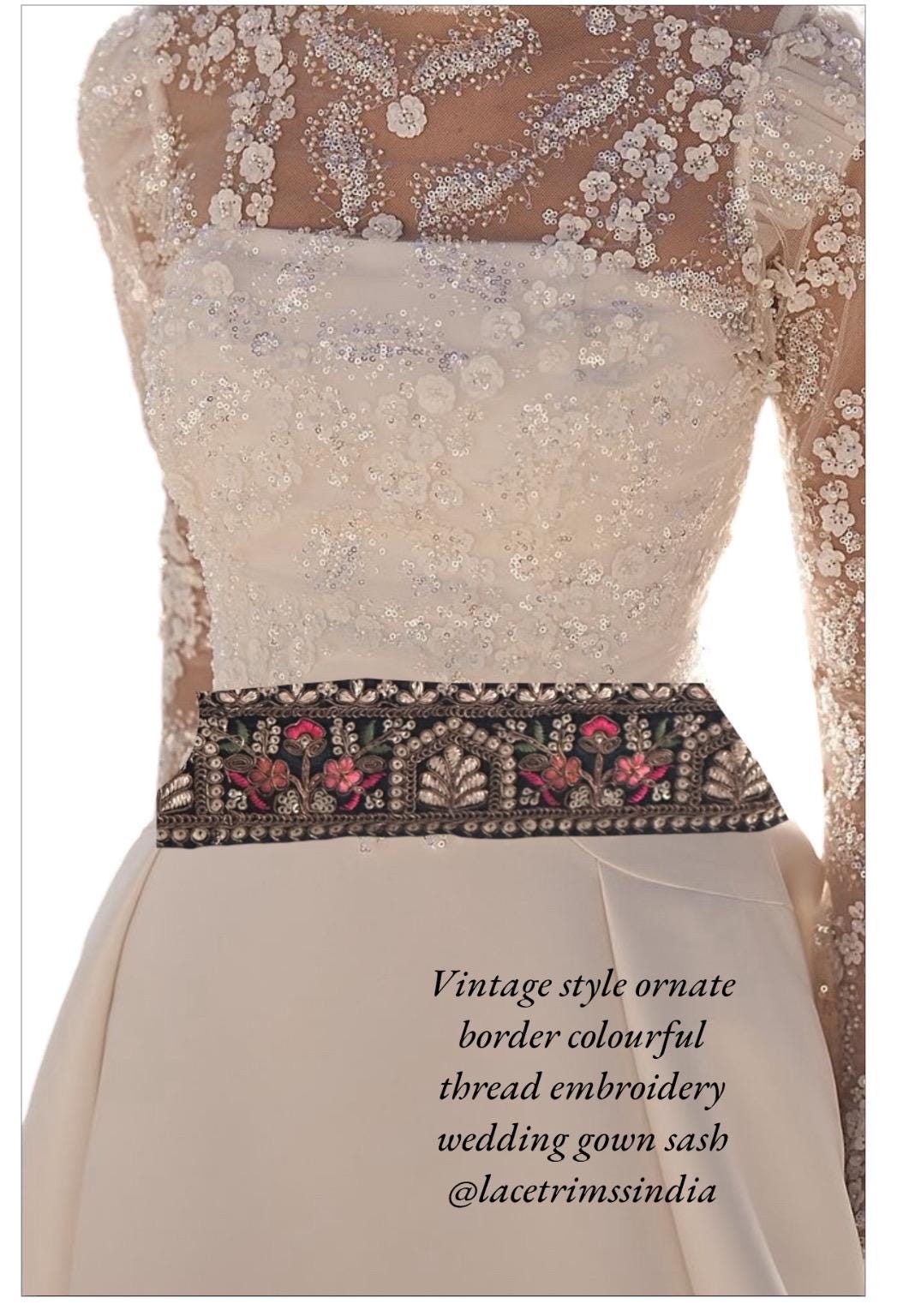 Velvet Border Indian Embroidery Vibrant Lace Trim HandMade for Wedding Dress Home Dรฉcor