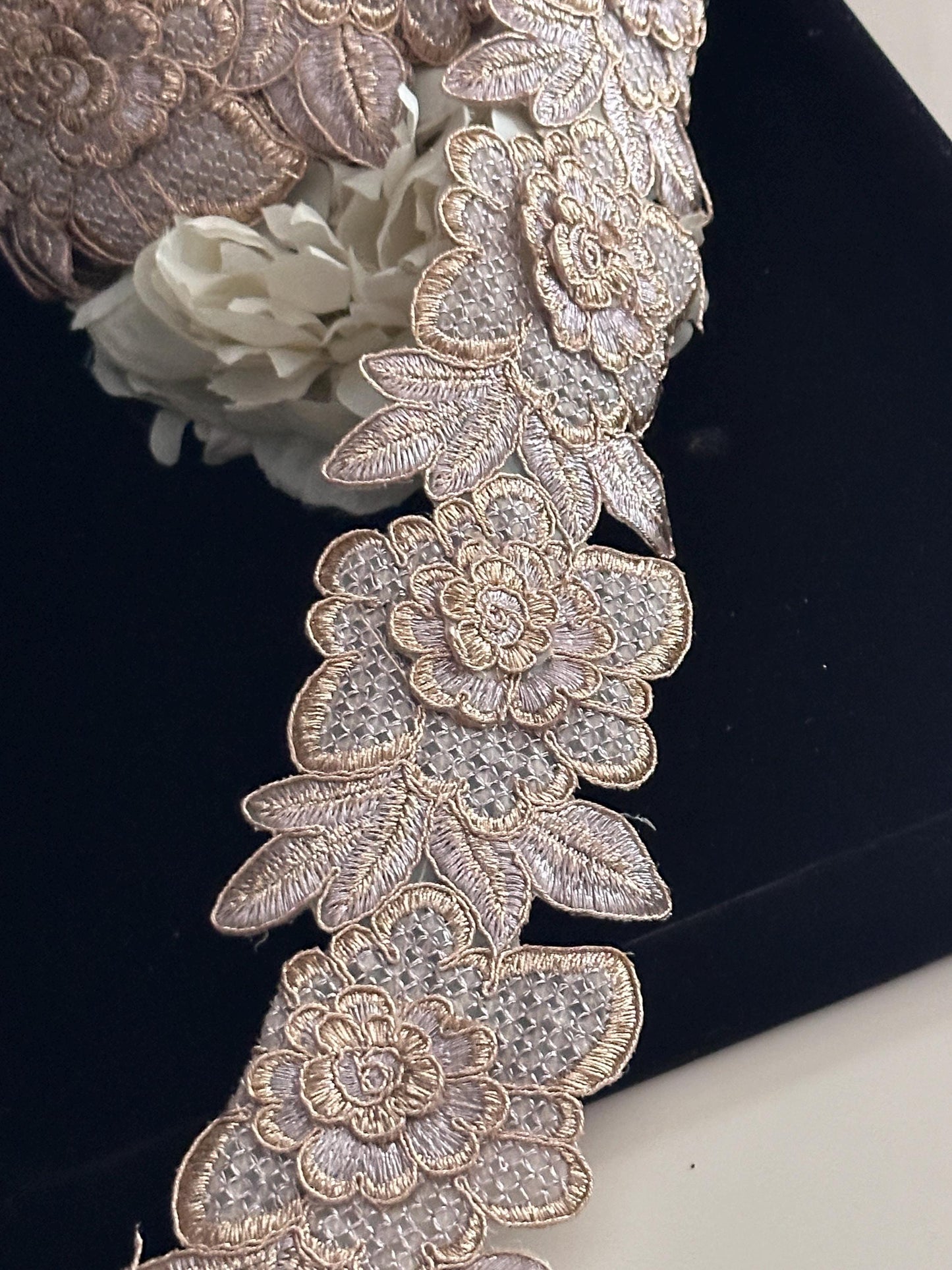 3D floral rose applique bridal veil lace trim for wedding gown ballroom dance costume flower girl dress embroidered floral lace By Yard