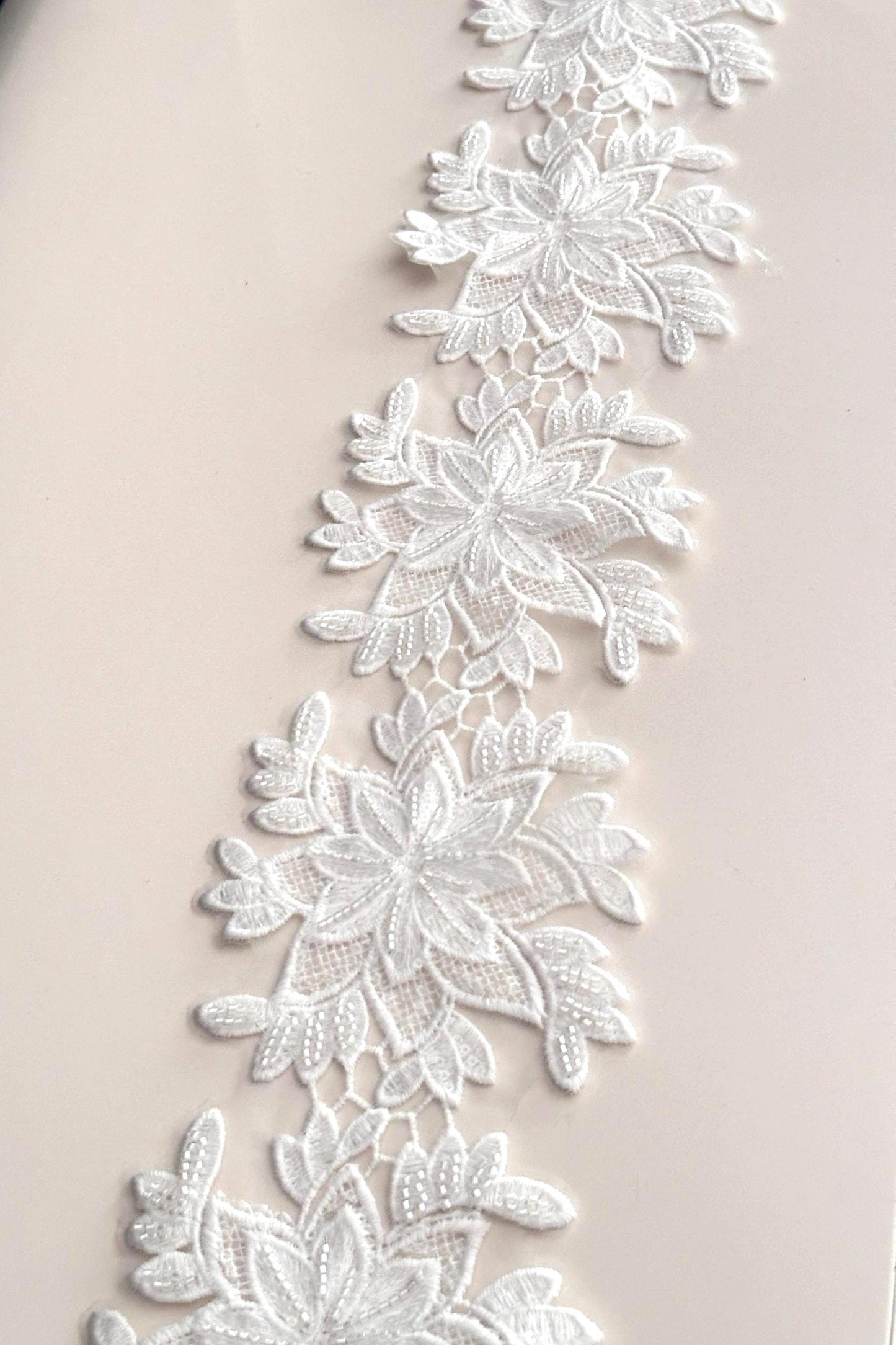 Bridal Veil Lace Floral Beaded Applique Bridal Veil Lace Trim For Ballroom Dance Embroidered Floral Lace For Wedding Gown Flower Girl Dress