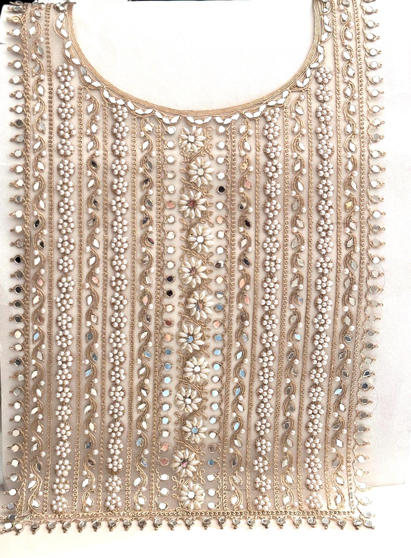 Applique Neckline Bridal Patch Shiny Mirror Pearl Flower Indian Applique Neck
