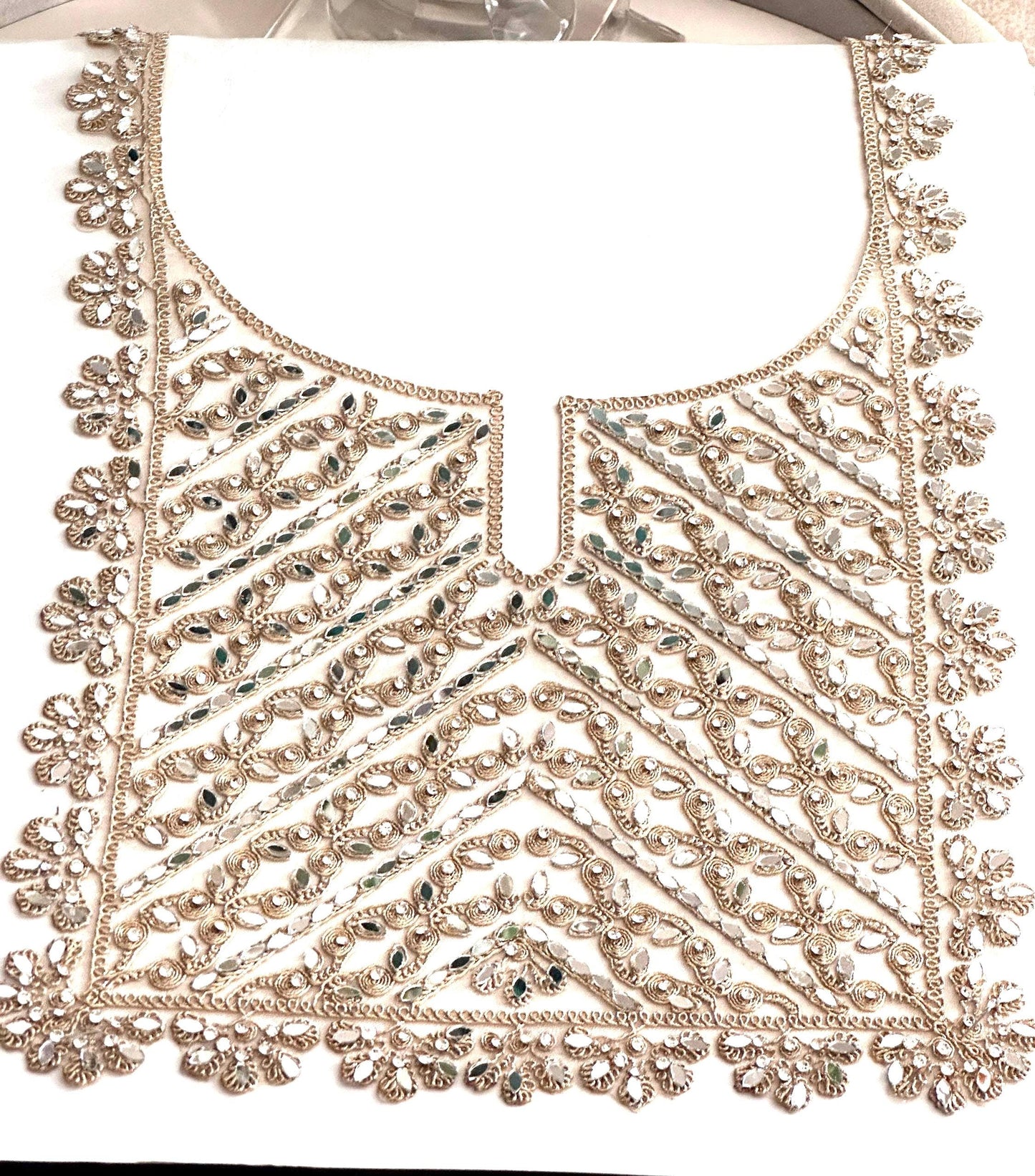 Sparkle Gold Pearl Beaded lace applique neckline patch