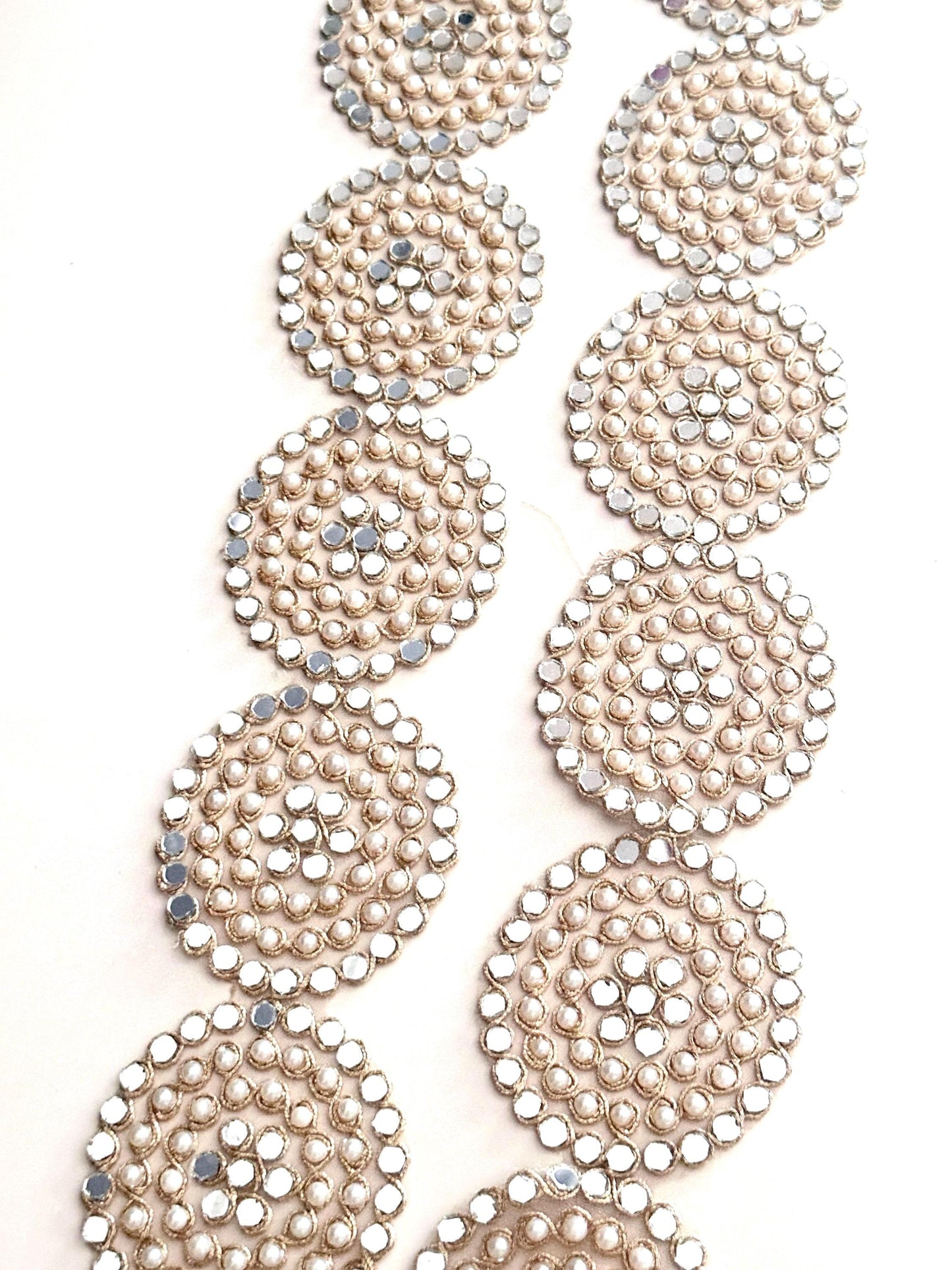 Handcrafted Belt Pearl Mirror Embellished Round Zari Embroidery Cutwork Lace