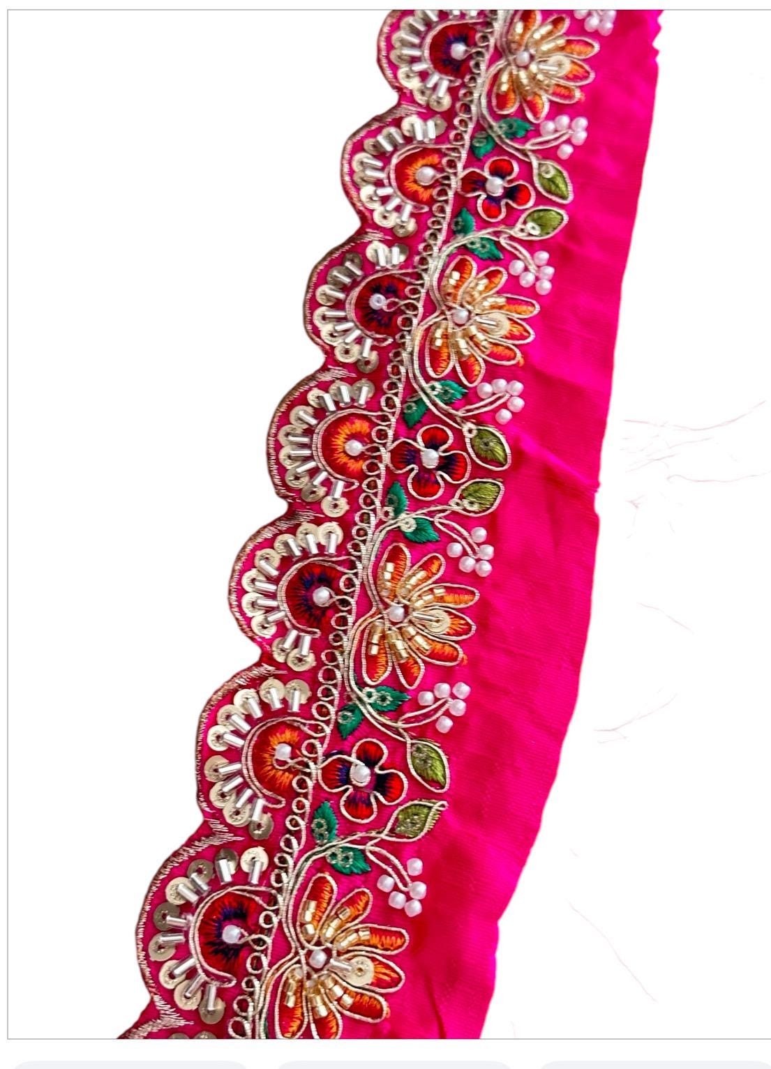 Vibrant Colorful Pearl Thread Embroidery Lace Floral Design Bridal Veil Edging Lace