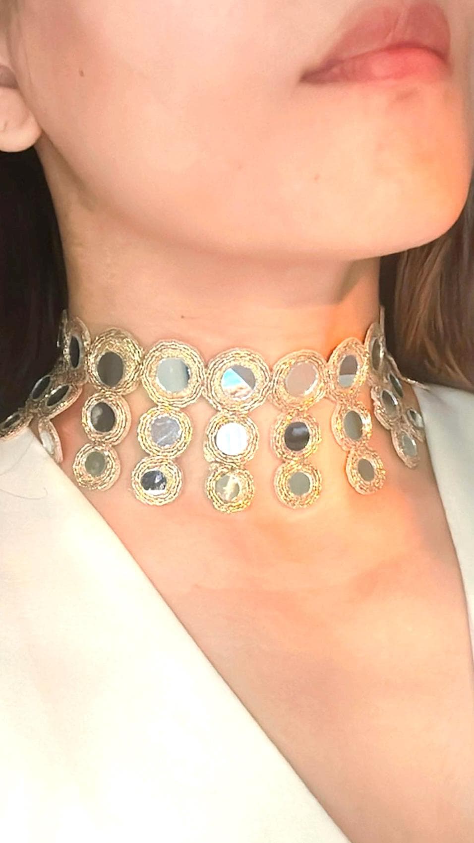 Sparkle Ora Cascade Necklace High-Shine Fabric Choker jewelry Layered Handmade Accessory