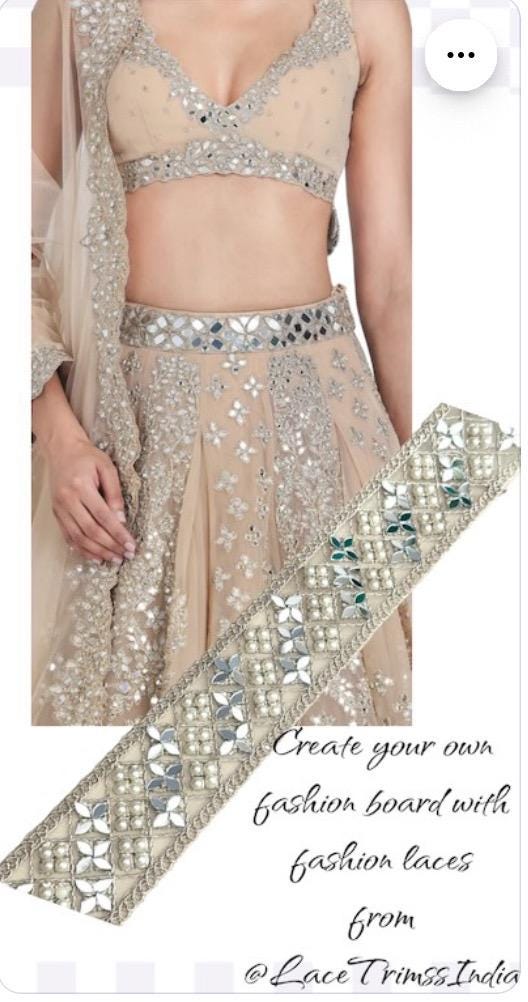 Gold Mirror And Pearl Embellished Indian Sari Border Decorative Saree Ribbon