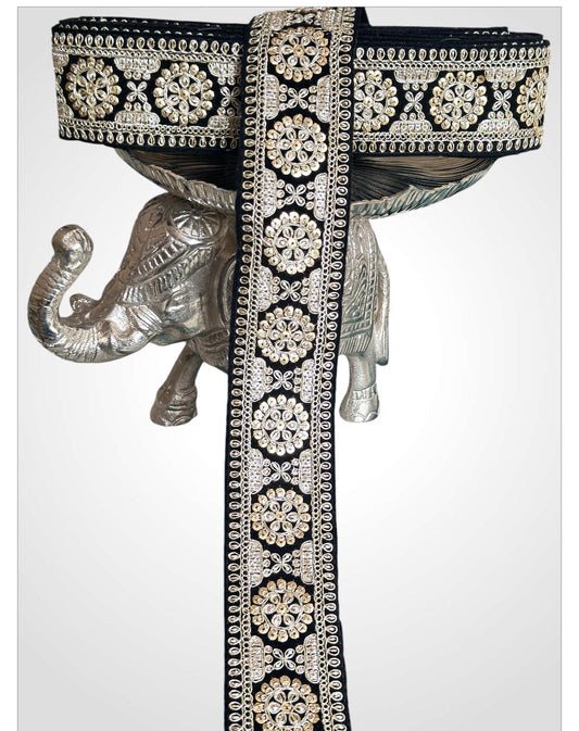 Sequin Zari Lace Border Black