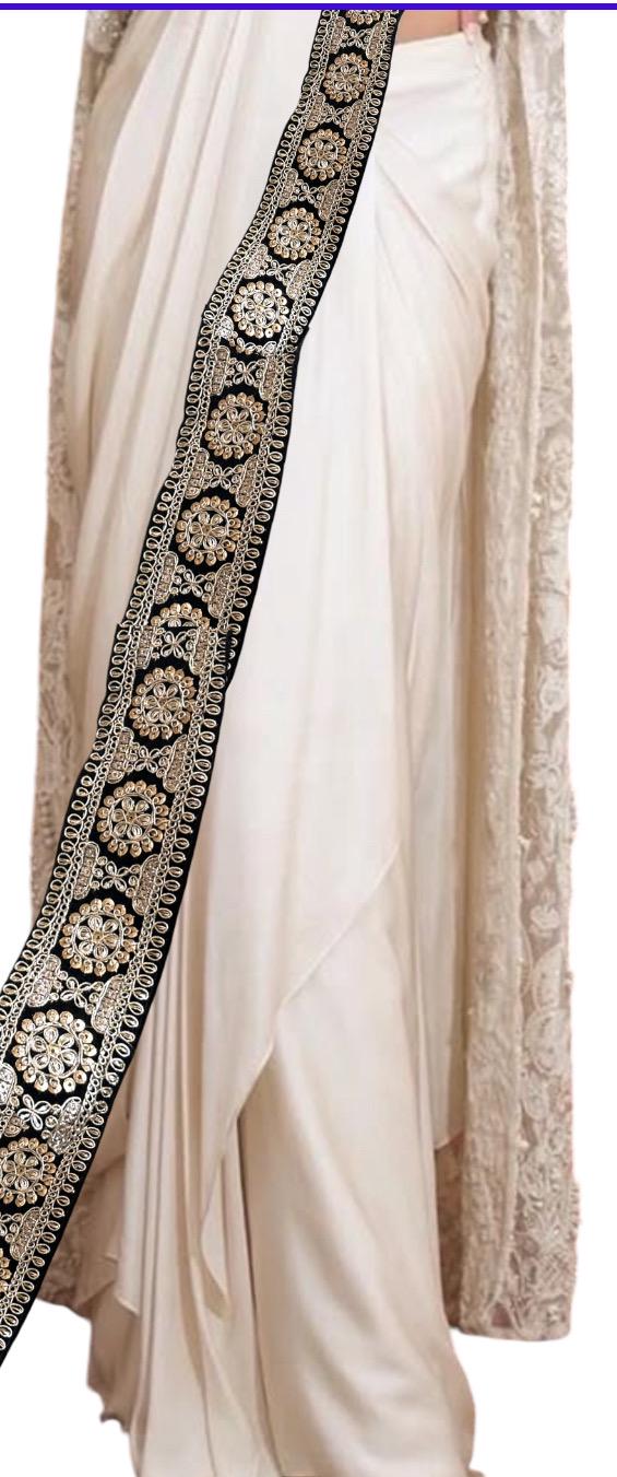 Black Sequin Zari Lace Border Velvet Indian Bridal Dress Embroidery Trim
