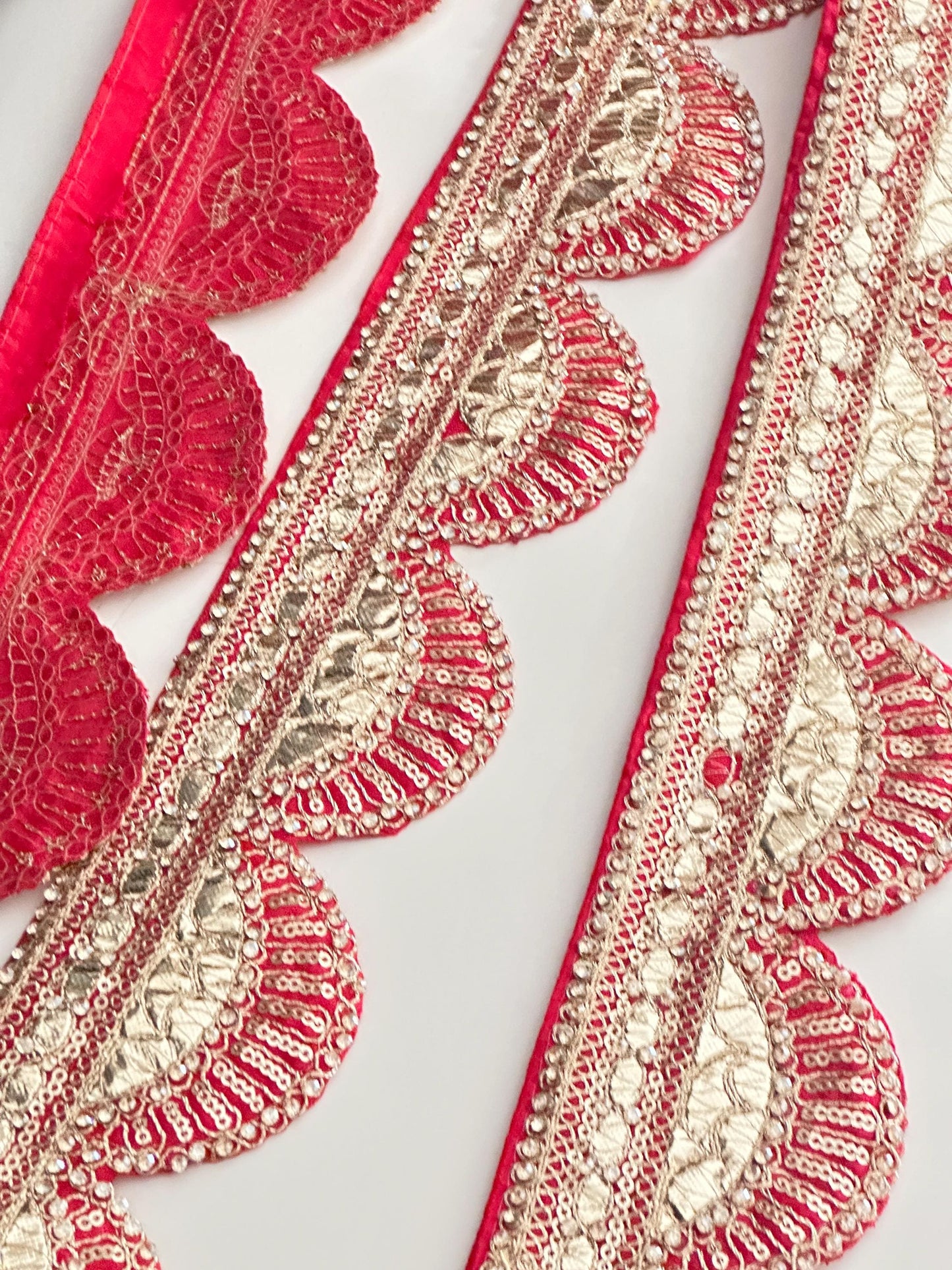 Red Embroidered Gota Patti Fabric Trim Traditional Indian dance Costume Border