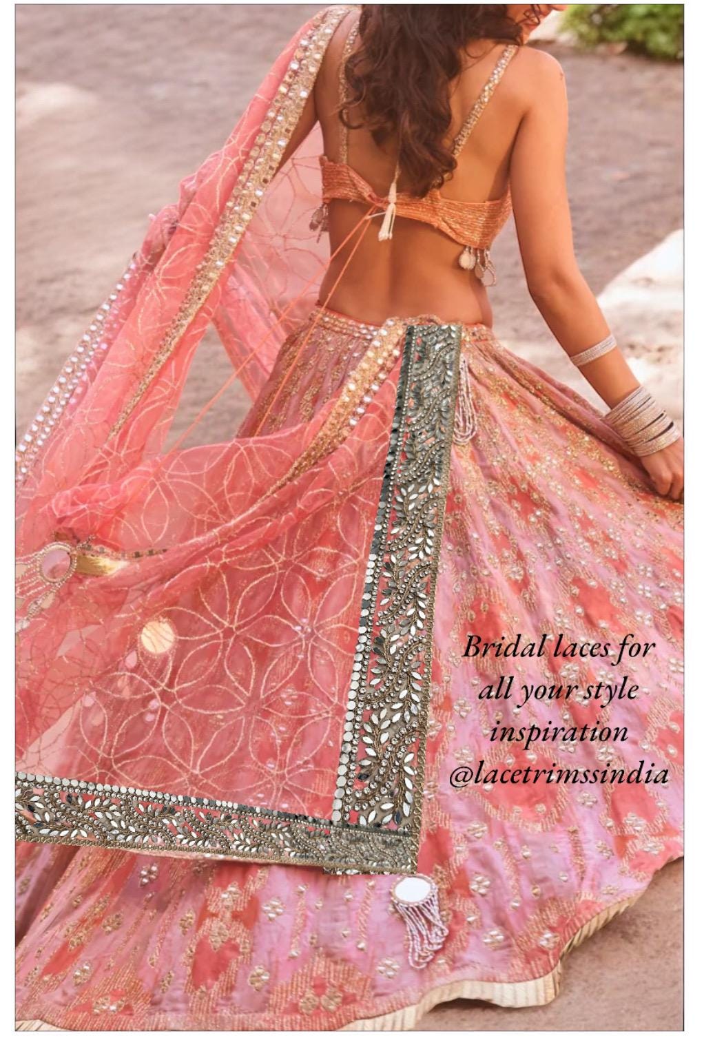 Zircon embellished Lace Border Wedding Veil Gown Lace Indian Decorative Mirror Border