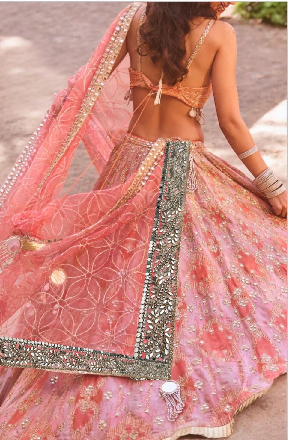 Zircon embellished Lace Border Wedding Veil Gown Lace Indian Decorative Mirror Border