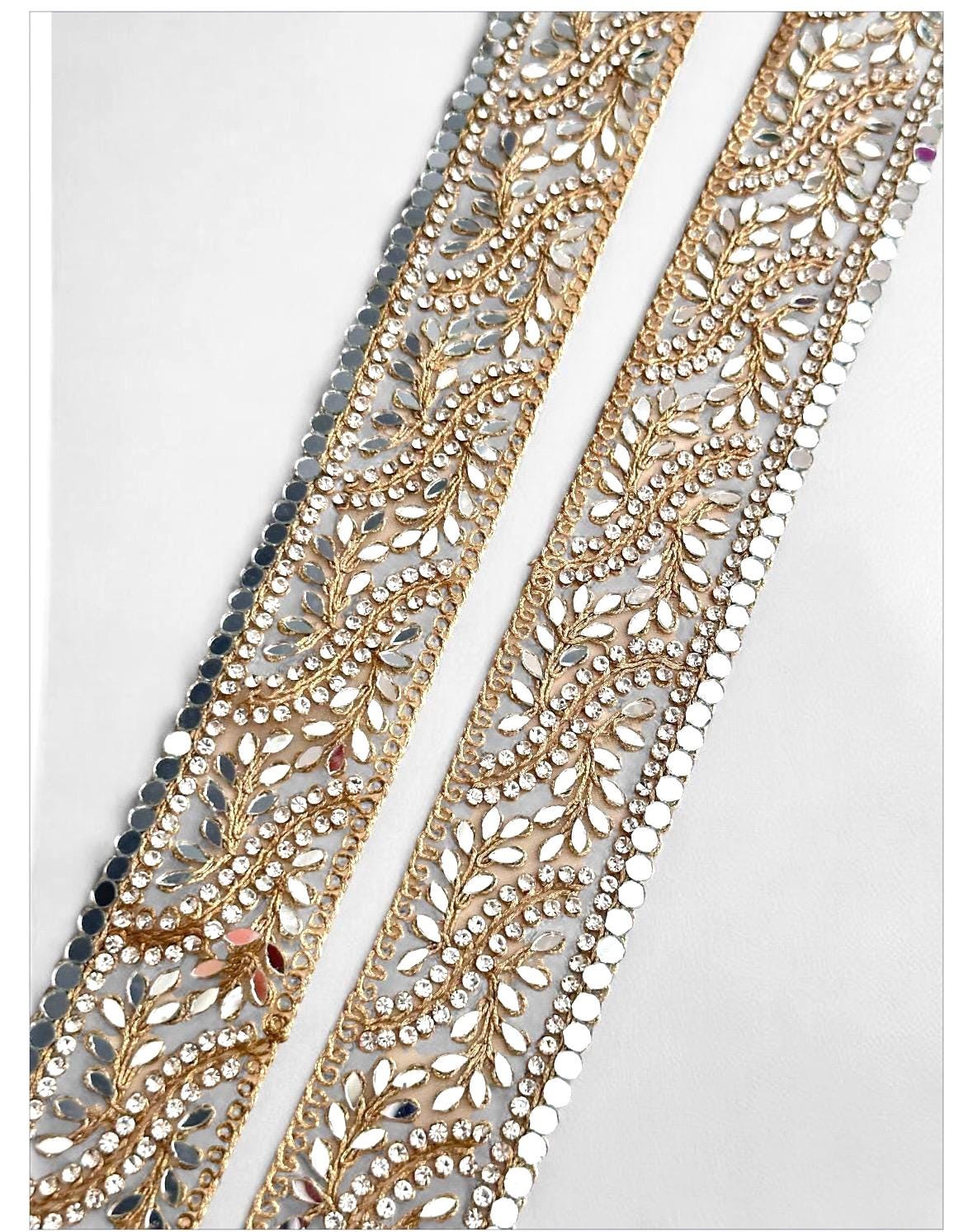 Zircon embellished Lace Border Wedding Veil Gown Lace Indian Decorative Mirror Border
