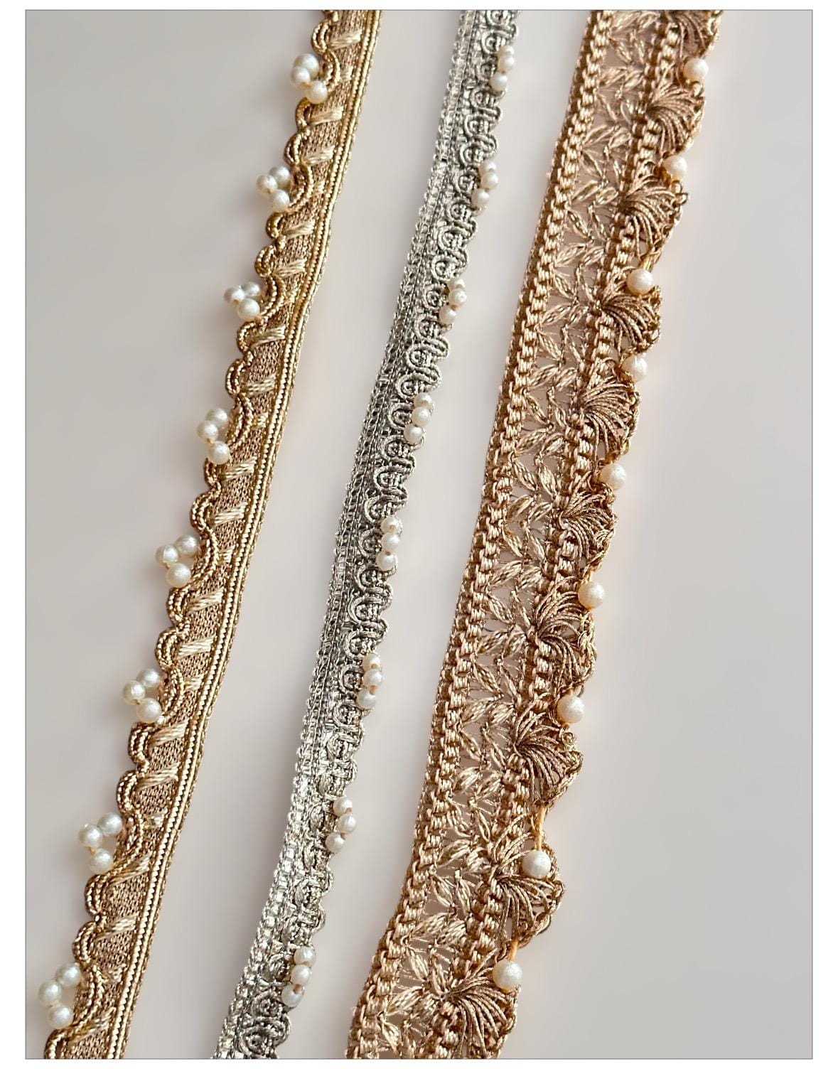 Pearl Embellished Thread Work Crafting Lace Trim perfect for fashion projects