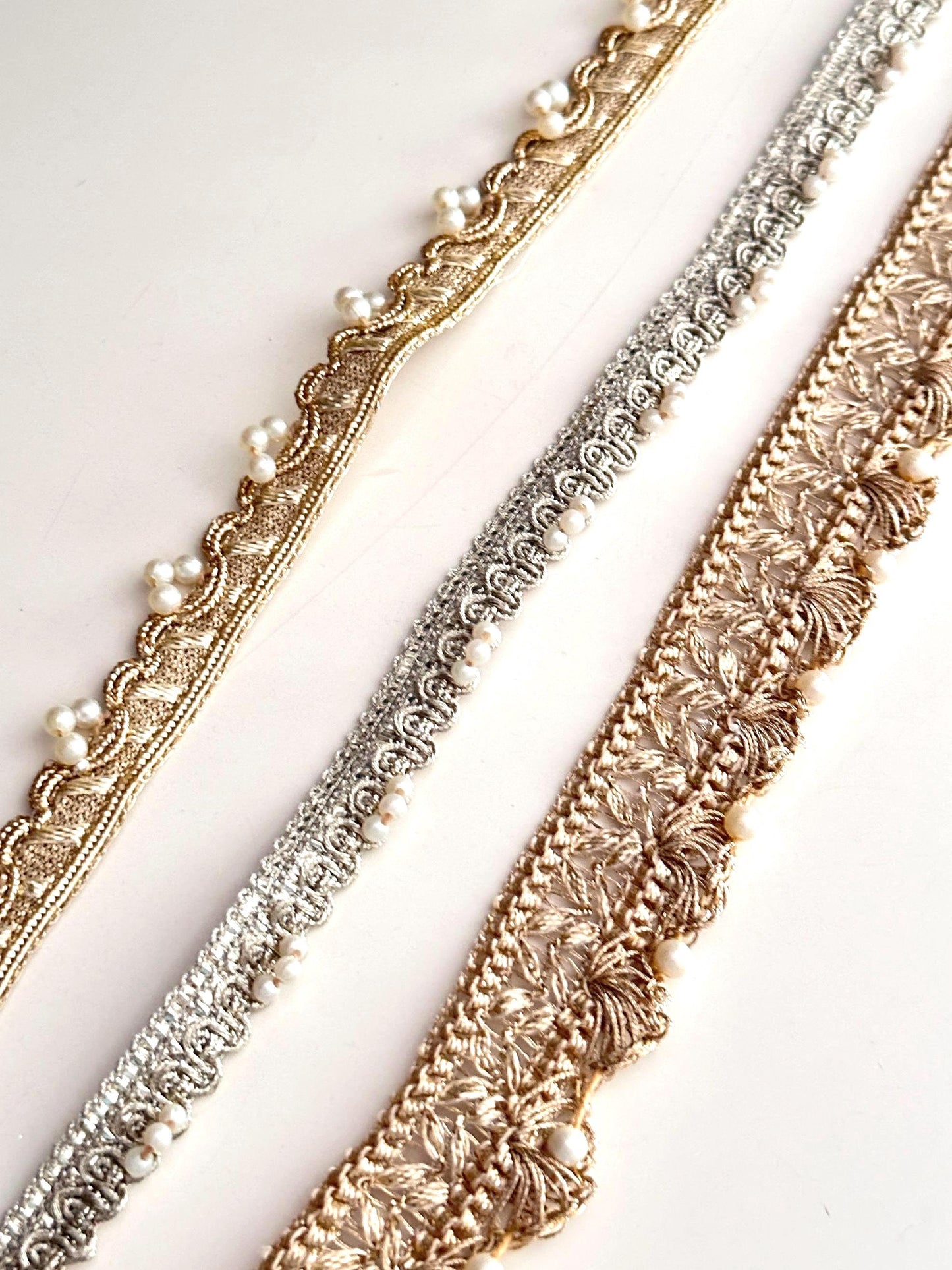 Pearl Embellished Thread Work Crafting Lace Trim perfect for fashion projects