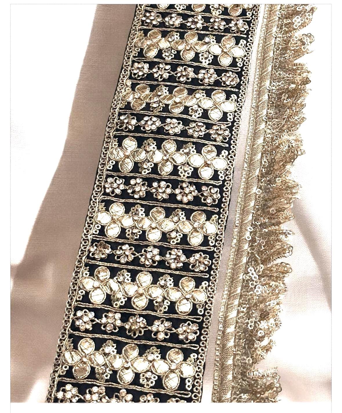 Gold Fringed Lace Trim Sequin Beaded Lace Crafting Ribbon Fringe Trim