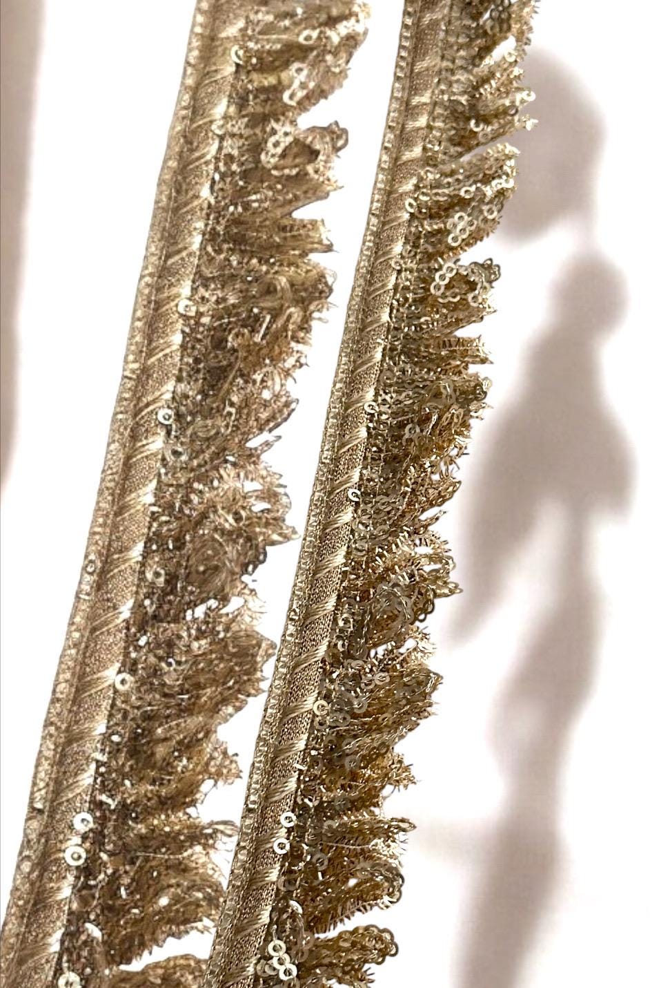 Gold Fringed Lace Trim Sequin Beaded Lace Crafting Ribbon Fringe Trim