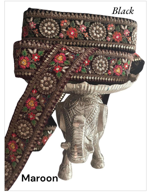 Victorian-style velvet fabric with intricate lace trim, handmade and perfect for couture fashion, home decor, costume design, wedding gowns, sashes, or crafting.