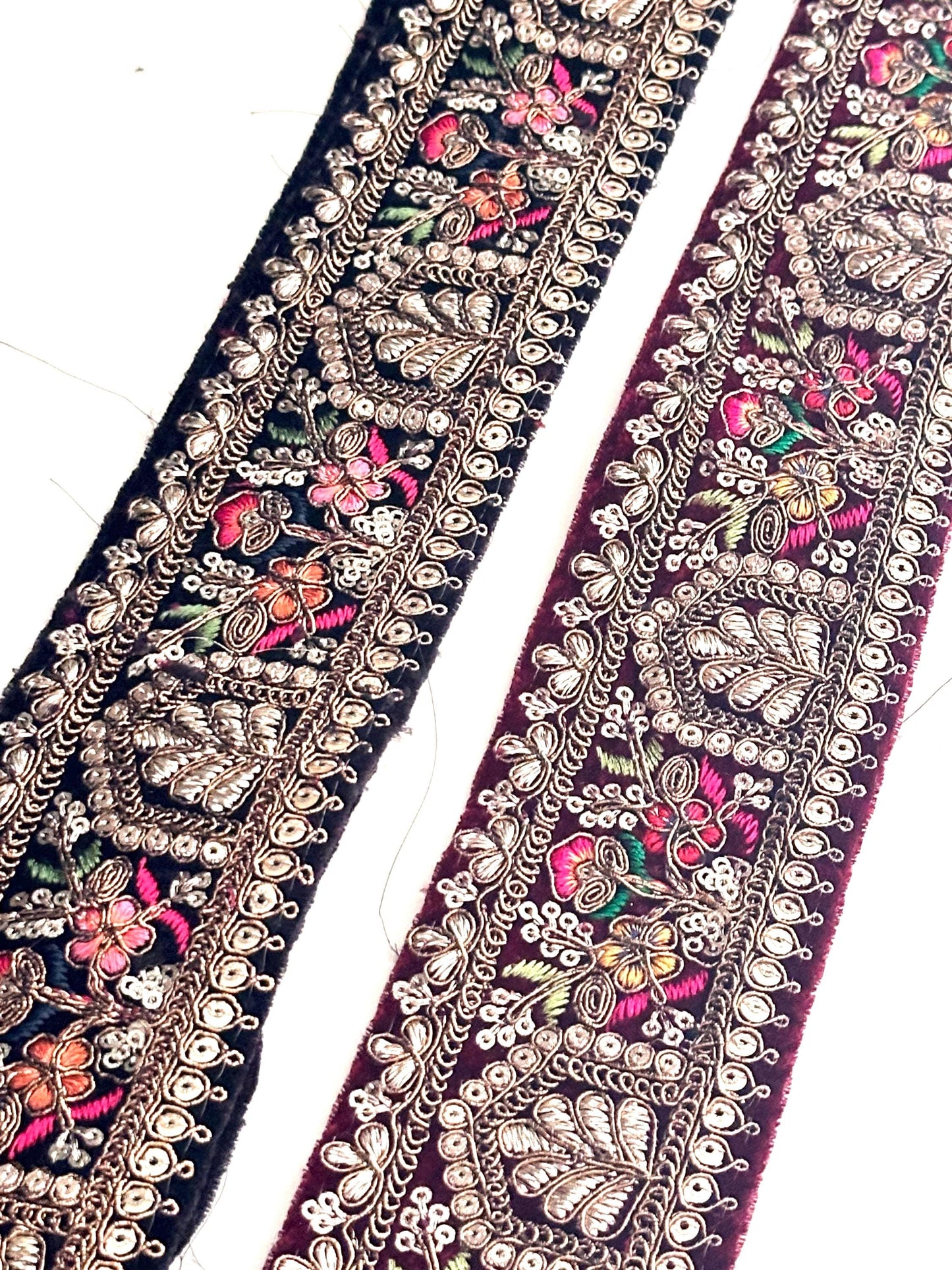 Velvet Border Indian Embroidery Vibrant Lace Trim HandMade for Wedding Dress Home Dรฉcor