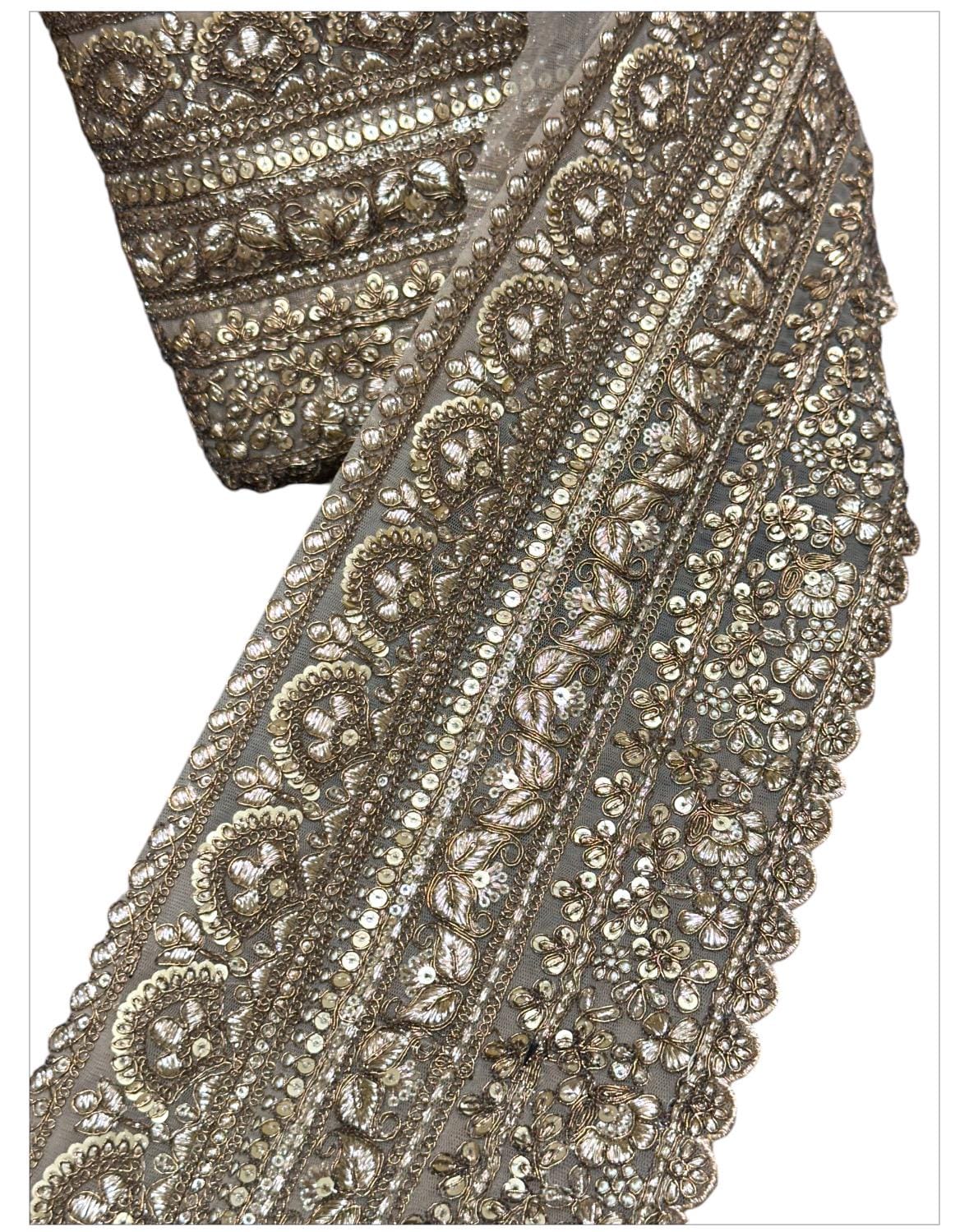 Gold Embroidered Sequin Floral Lace Indian Handmade Zari Border Bohemian Lace Border