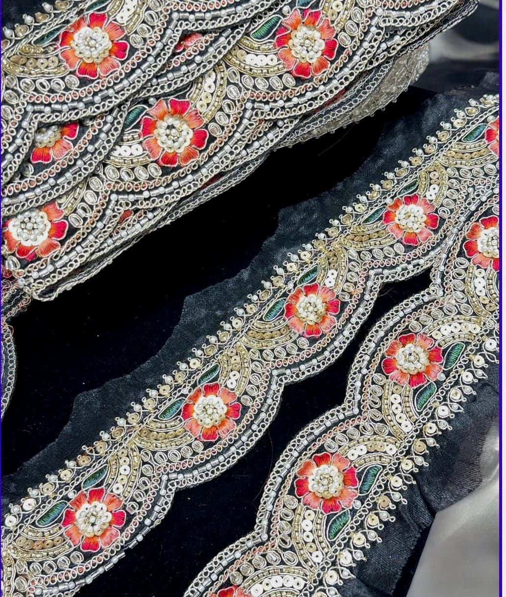 Handmade Scallop Embroidered Lace Trim Floral Sequin Pearl Bead