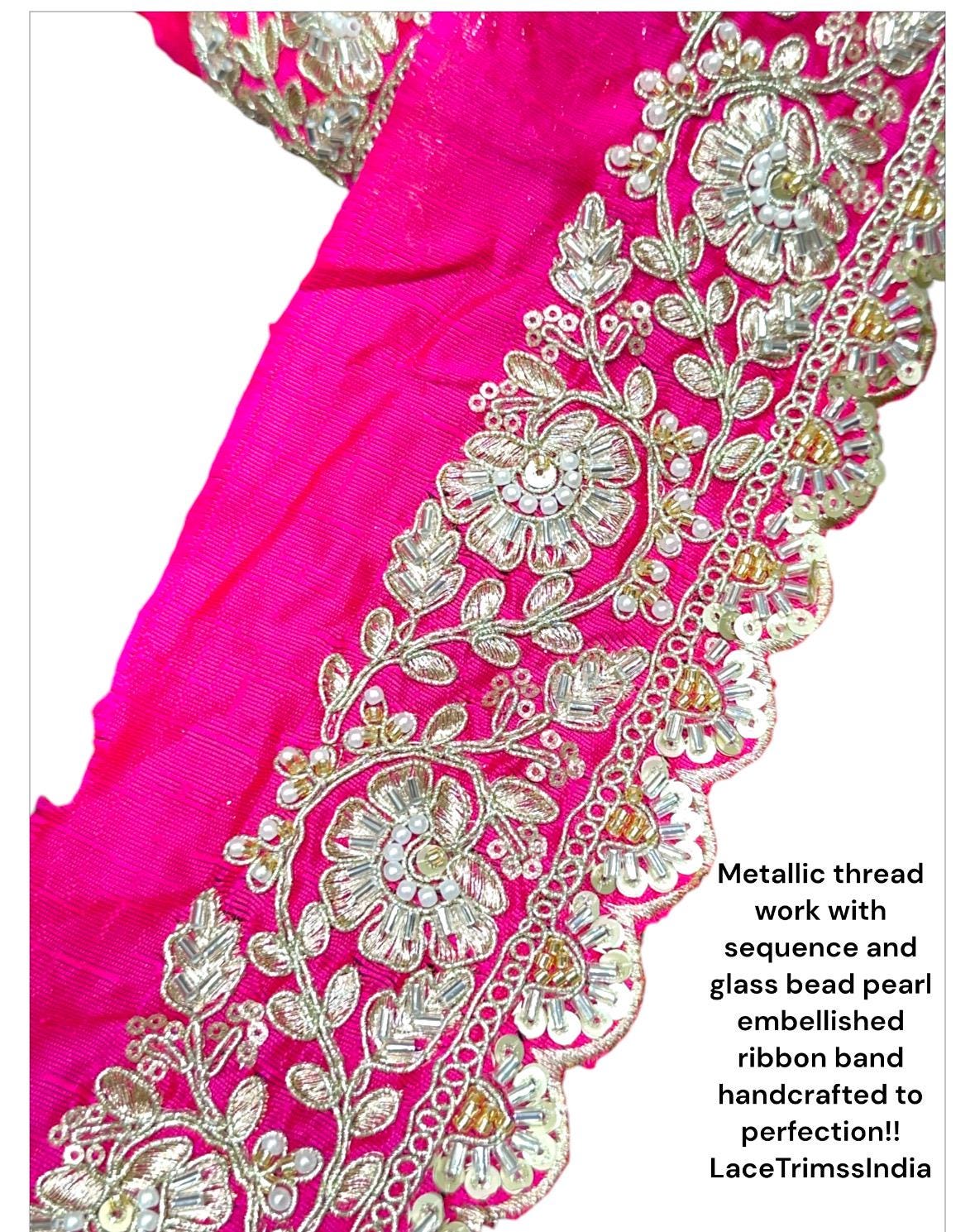 Handmade Scallop Embroidered Lace Trim Floral Sequin Pearl Bead Embroidery