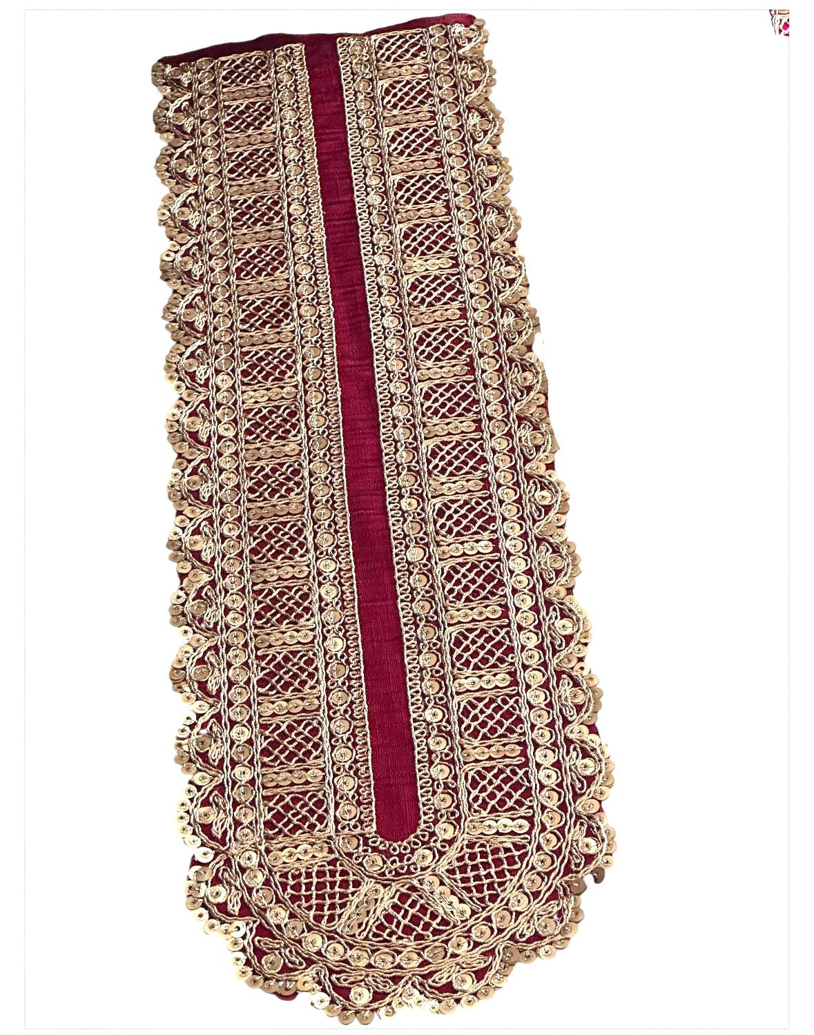 Handmade Indian-inspired gold applique with pearls and beads for wedding gowns