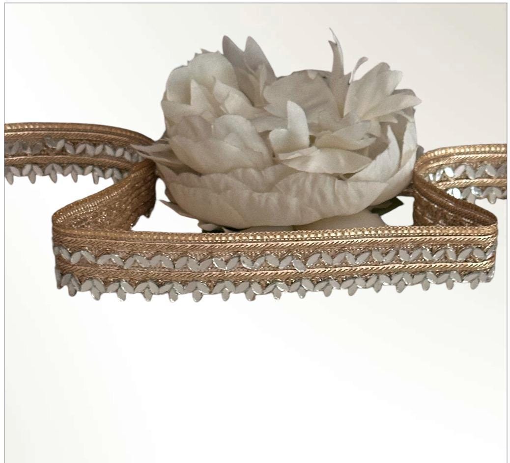 Border Mirror Work trim Embroidered Belt Antique Gold Trim For Choker Kaftan saree Suit