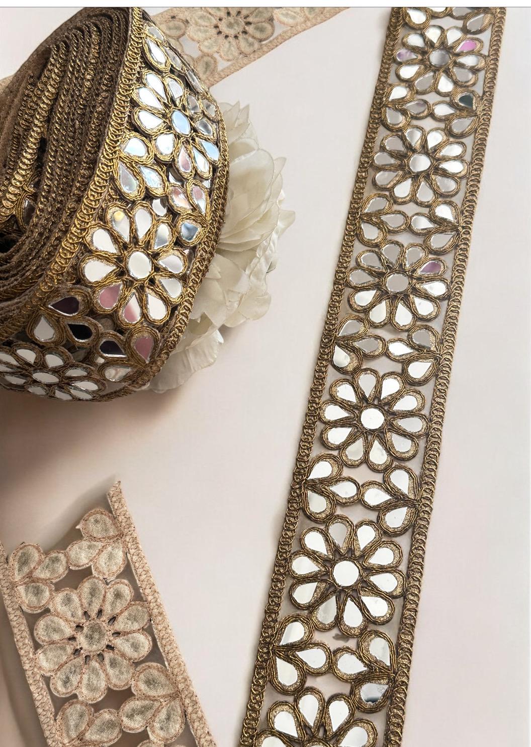 Indian Mirror Trim Waist Belt Antique Gold
