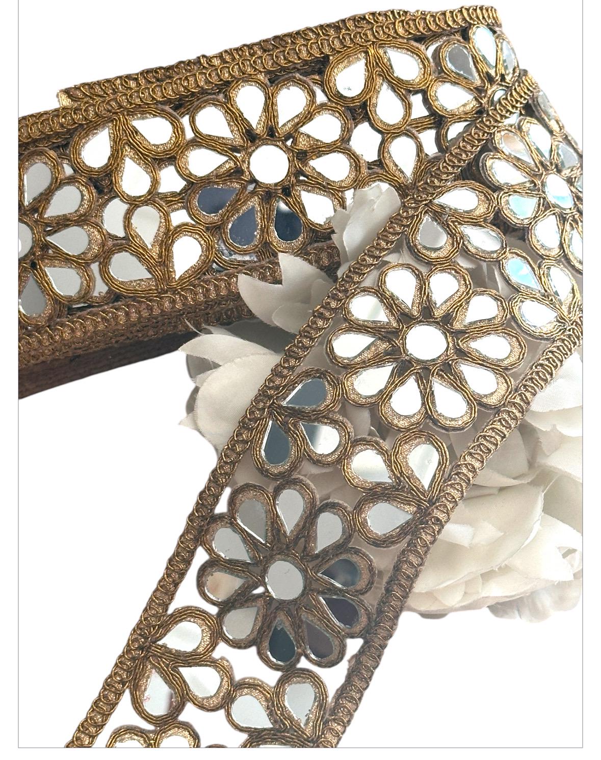Indian Mirror Trim Waist Belt Antique Gold