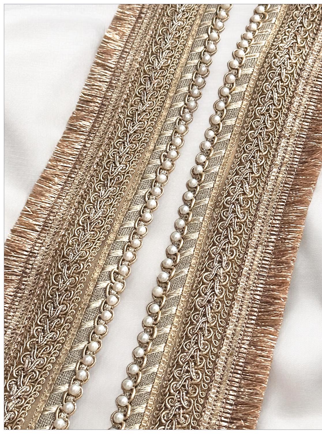 Pearl Metallic Gold Lux Edging Lace Sequin Scalloped Edging Craft Lace for Festive Wear Bridal Gown Veil Party Dress