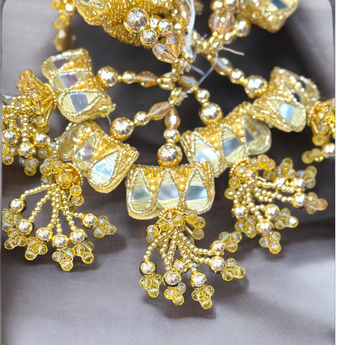 Gold Mirror Work Tassel Trim Crystal Embroidery Decorative Tassel Hanging