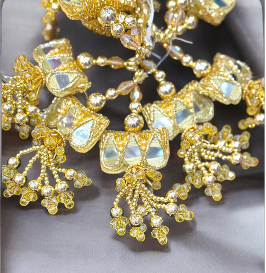 Mirror Work Tassel Trim Crystal Gold