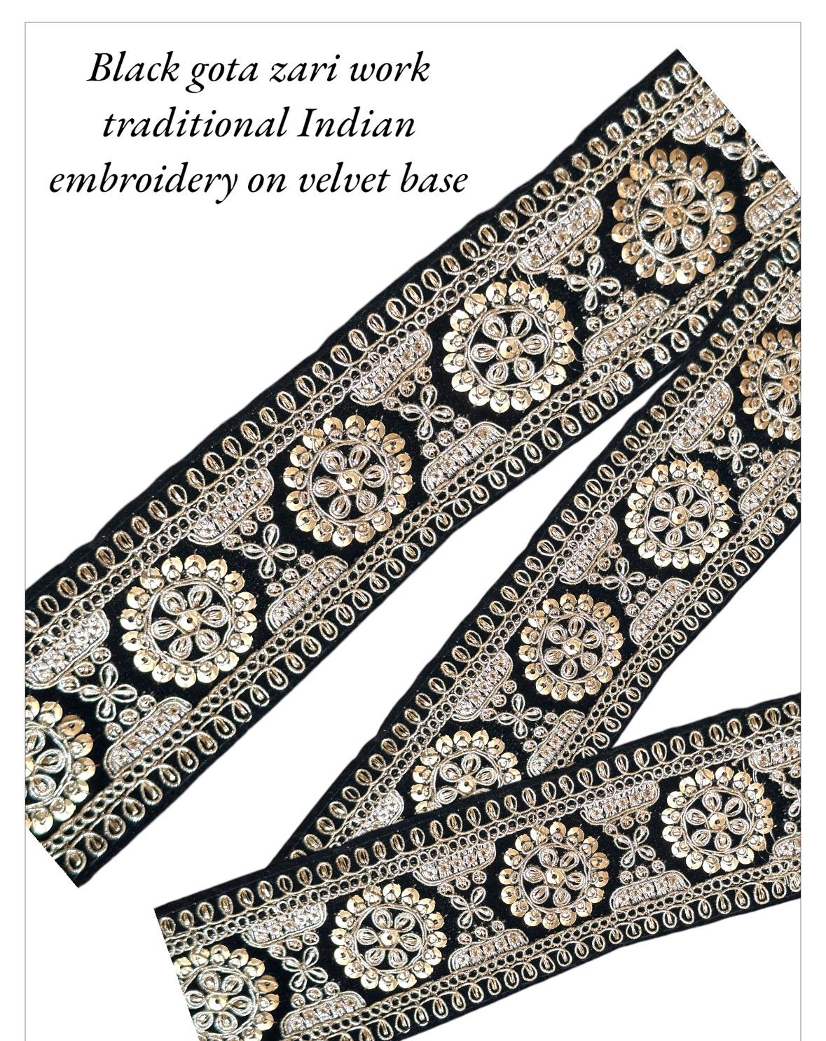 Black Sequin Zari Lace Border Velvet Indian Bridal Dress Embroidery Trim