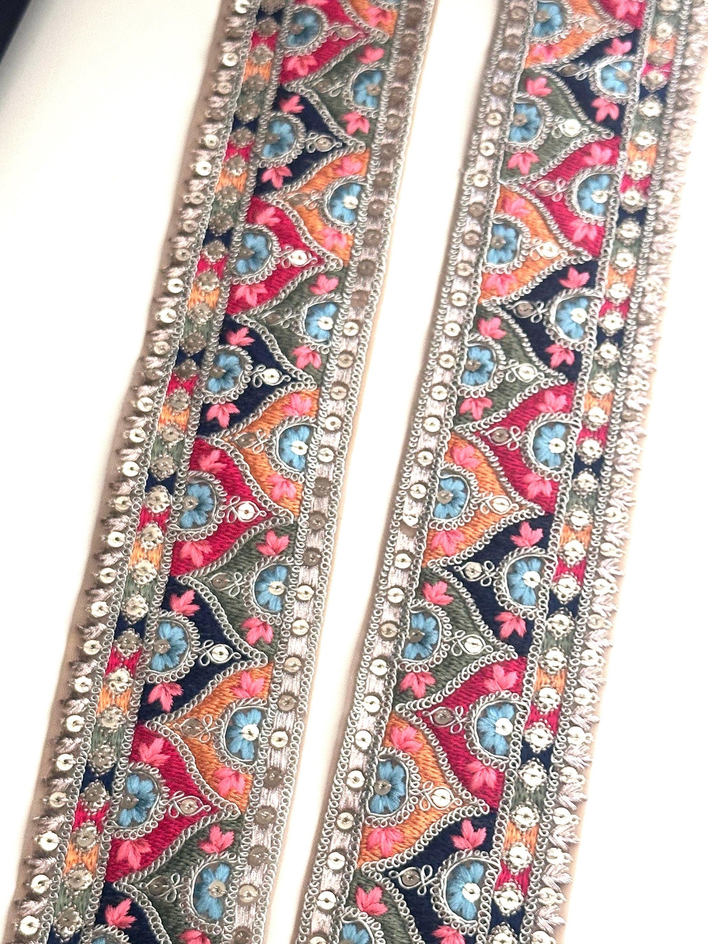 Maroon Gold Colourful Zari Sequin Lace Indian Embroidered Wedding Veil Trim
