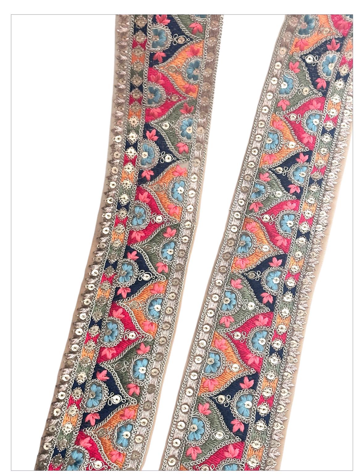 Maroon Gold Colourful Zari Sequin Lace Indian Embroidered Wedding Veil Trim